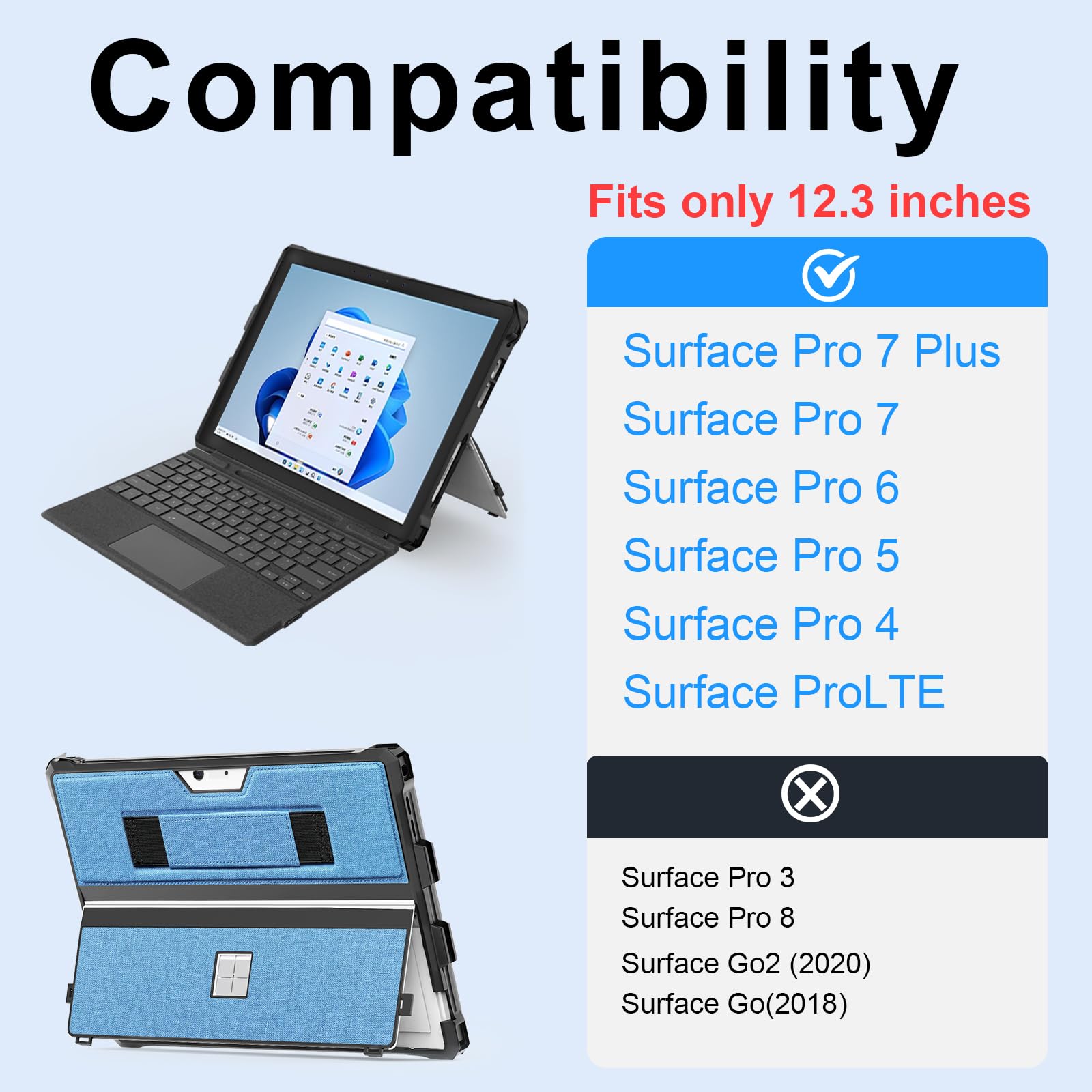 Case For 12.3'' Microsoft Surface Pro 7+/Pro 7/Pro 6/Pro 5/Pro 4/Pro Lte Protective Rugged Cover Case, With Stylus Pen Holder An