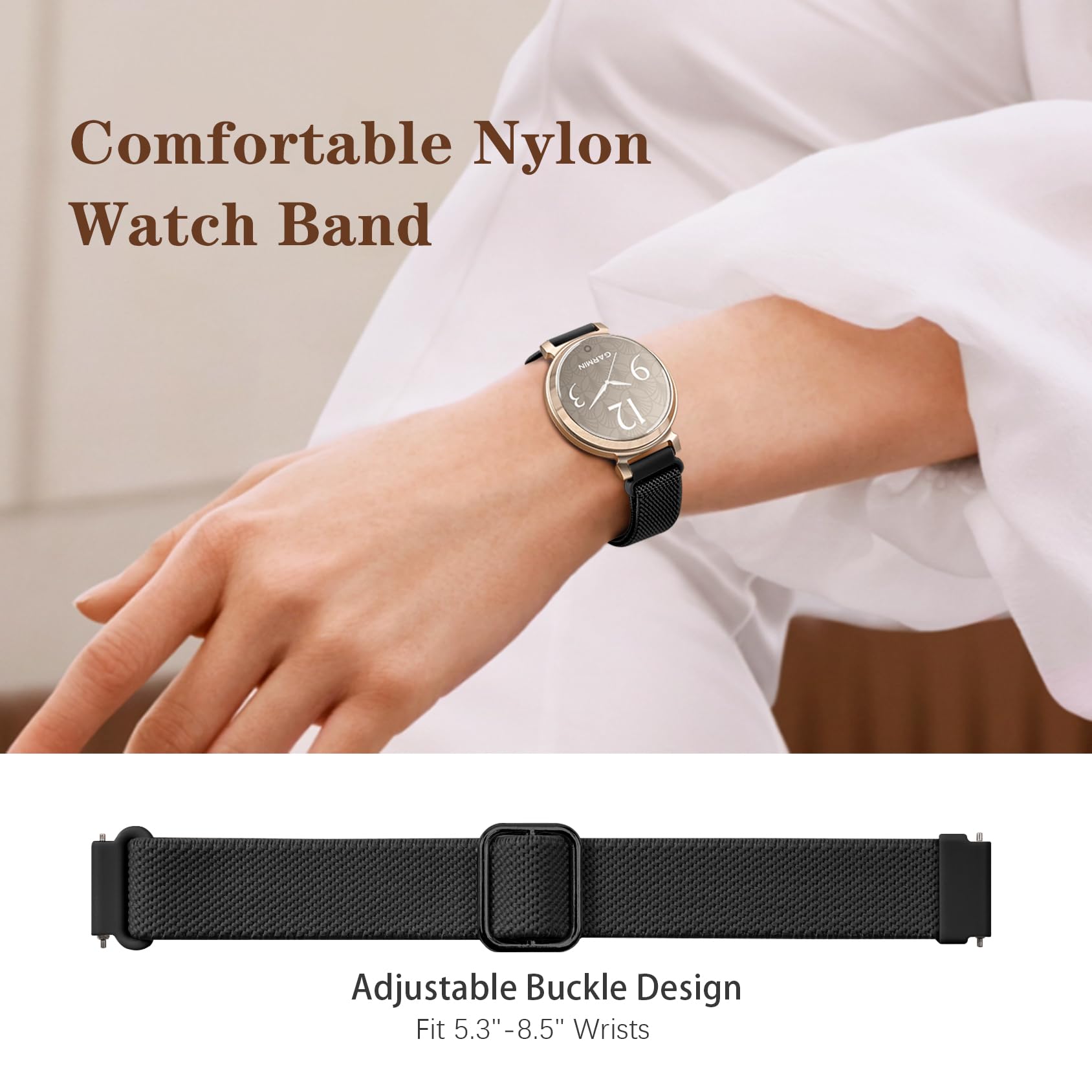 Elastic Nylon Bands Compatible With Garmin Lily 2, 14Mm Stretchy Nylon 2 Pack Soft Loop Straps Quick Release Replacement Adjusta