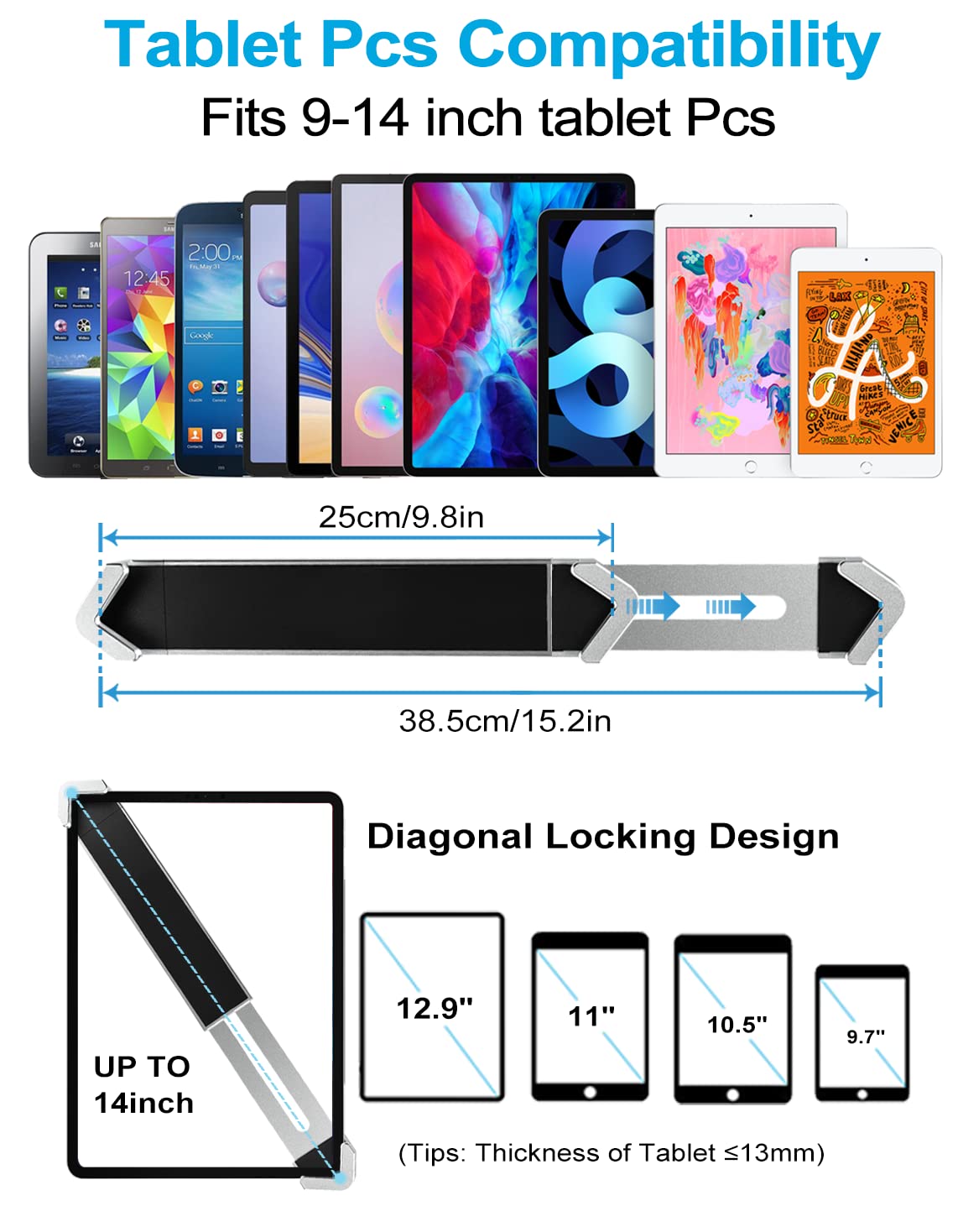 Anti Theft Tablet Kiosk Stand For 9'' 14'' Tablet, Woleyi Security Ipad Desk Floor Stand, Heavy Duty Tablet Pos Display Mount Wi
