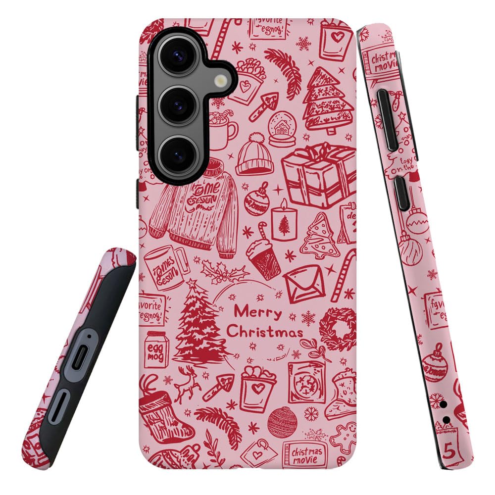 DJSOK Compatible with Samsung Galaxy S24 Plus,Frosted PC Anti-Scratch Shockproof Case - Christmas Red Hat Tree