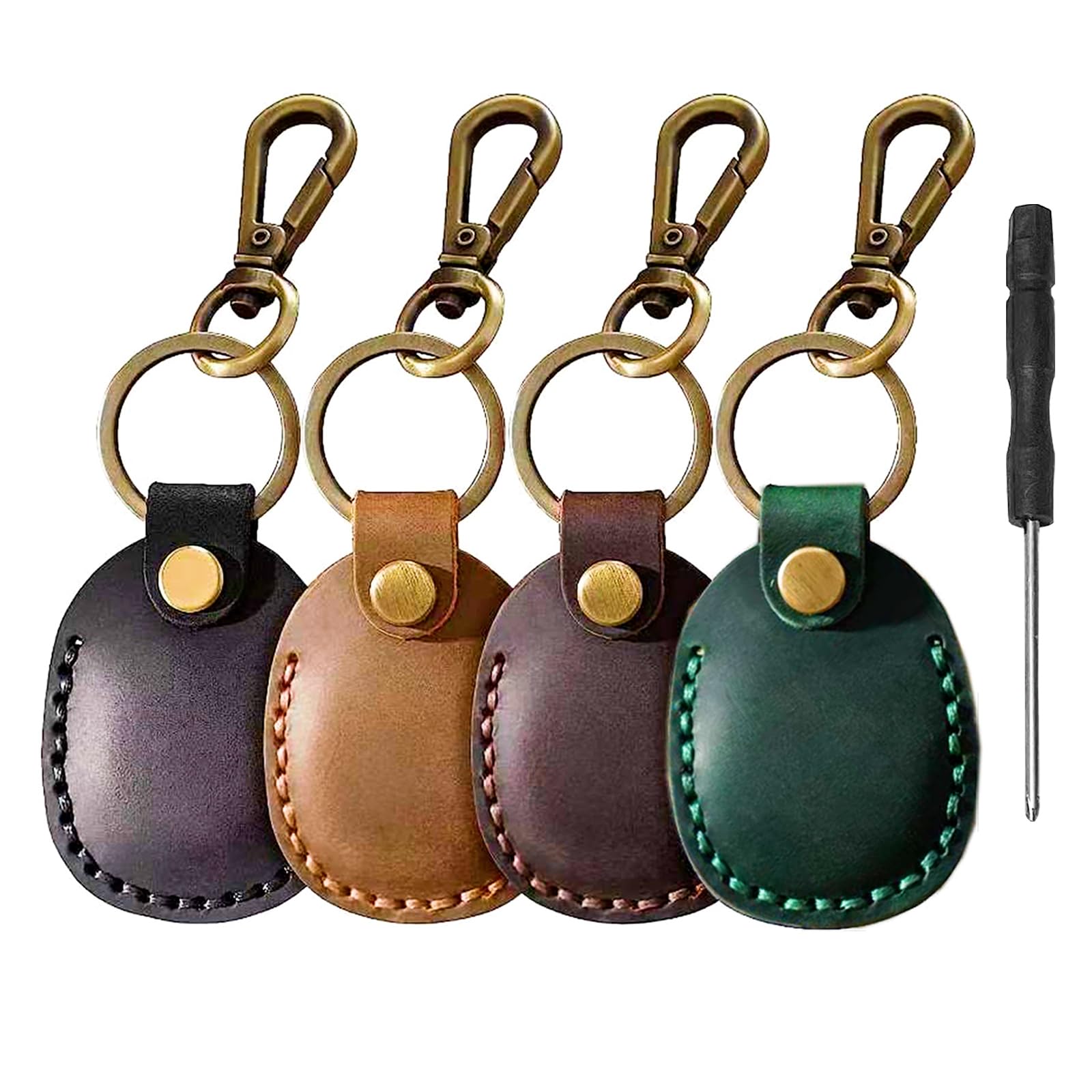 Airtag Holder Keychain Genuine Leather Airtag Keychain Holder 4 Pack,Handmade Air Tag Keychain Case Scratch Resistant Airtag Lea