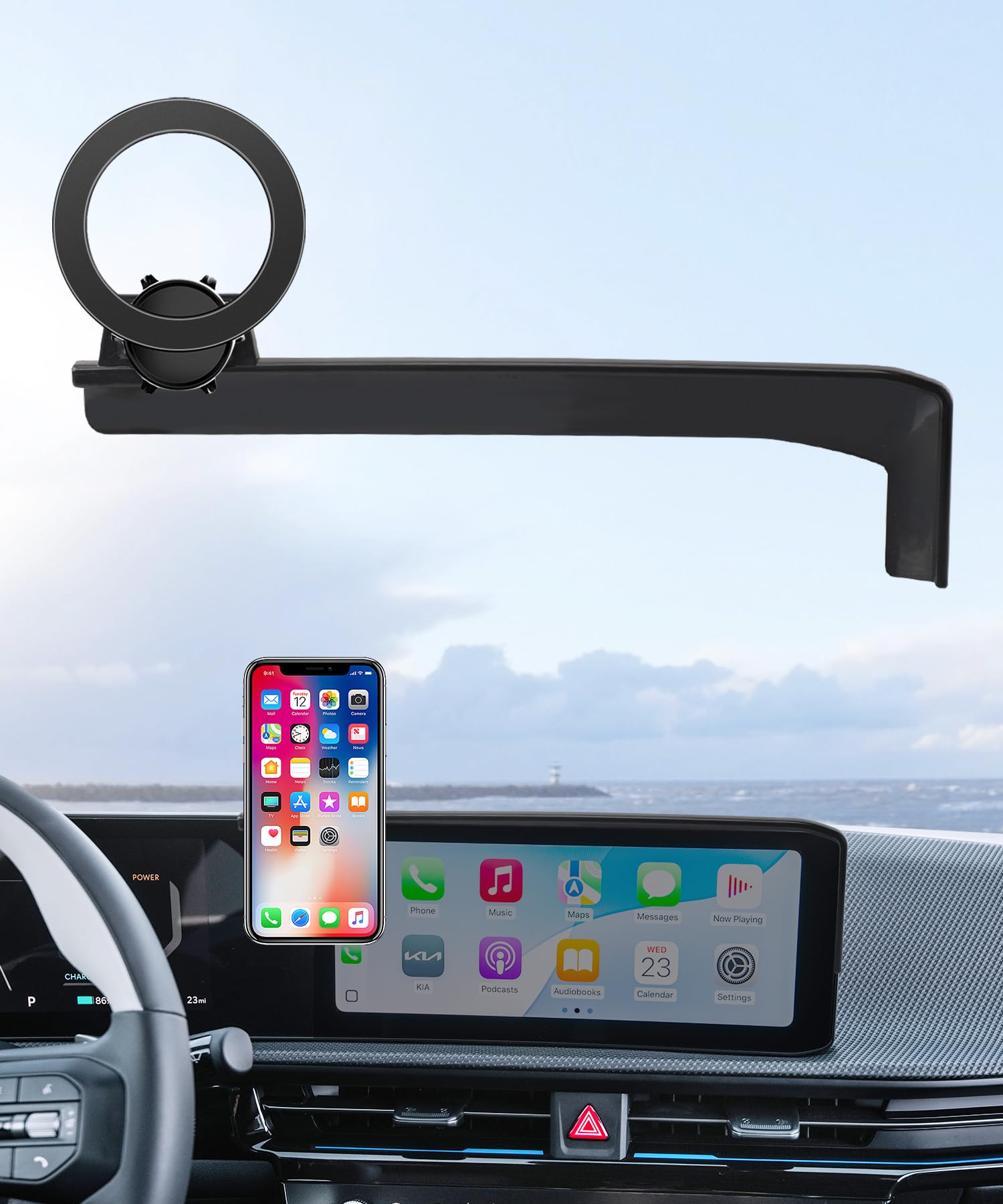 MaserWeller Car Phone Holder for 2025 KIA EV6 Accessories 12.3-Inch Screen Fixed Clip, 360 Rotation Phone Mount Compatible with 