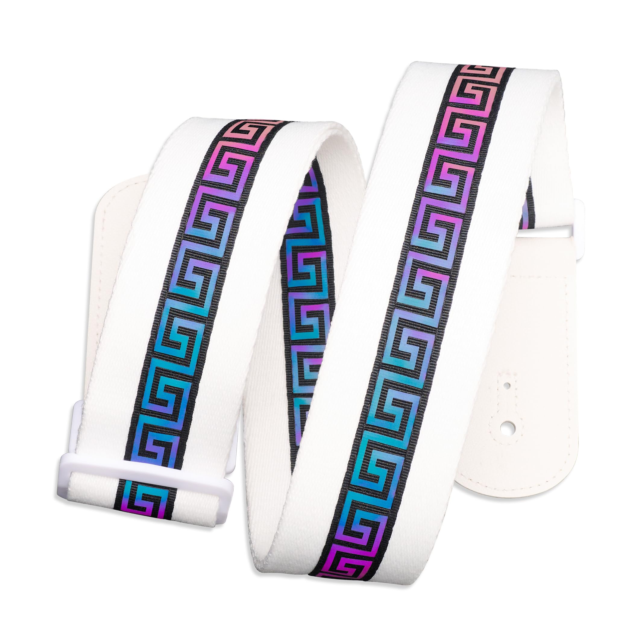 chushui Reflective Guitar Strap for Night Visibility,2 Wide Adjustable Cotton Strap with Greek Key Pattern Design for Acoustic/E