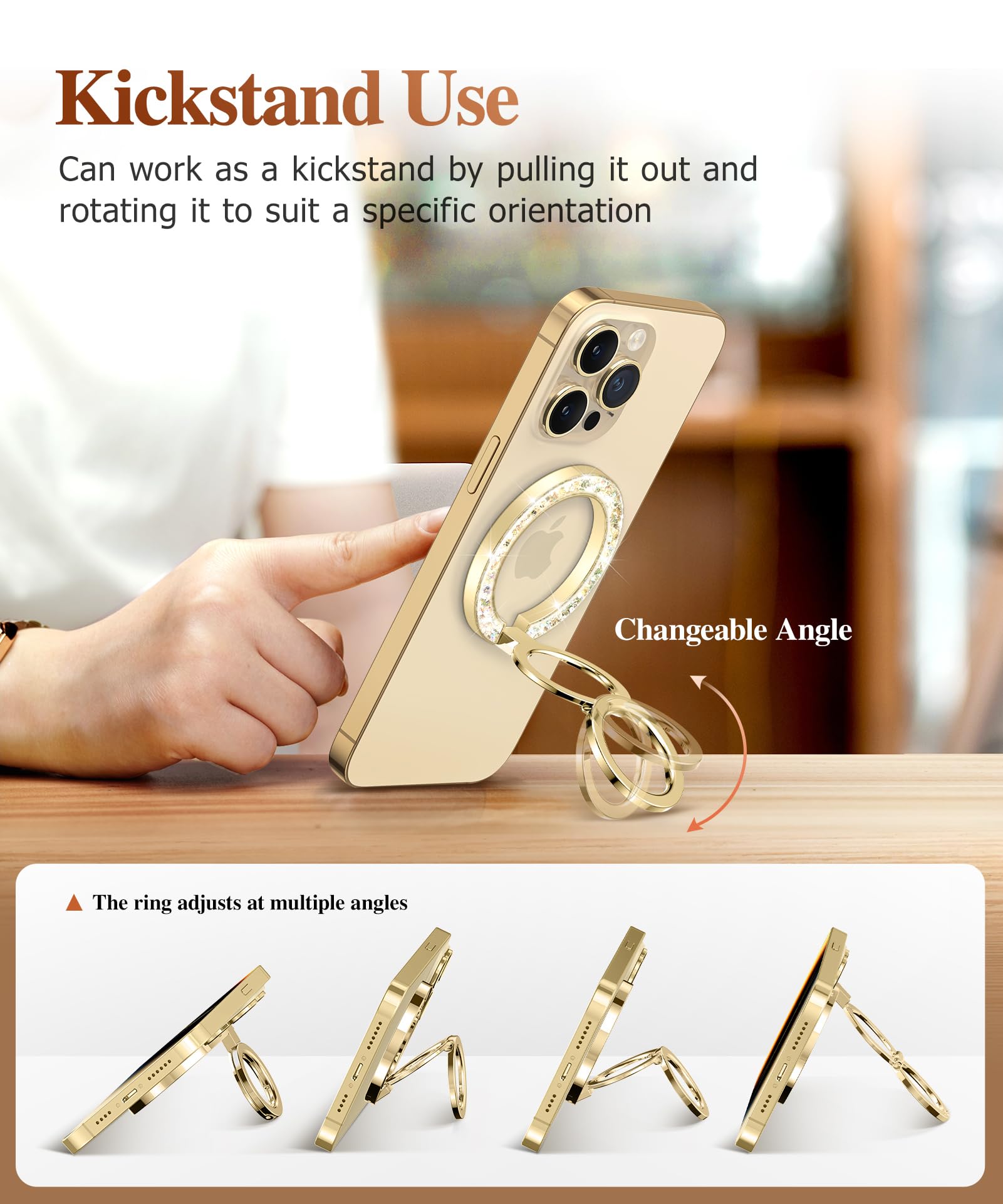 Gviewin Magnetic Phone Ring Holder, Compatible With Magsafe Phone Grip With Adjustable Stand, Magnet Phone Ring Kickstand For Ip