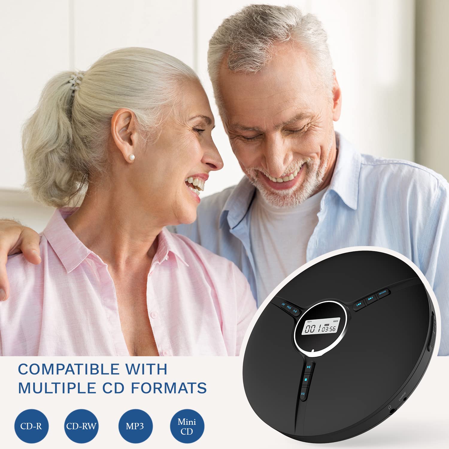 Klim Discman Portable Cd Player With Headphones, Built In Battery   Version 2024   Cd Players For Home, Car   Compatible W/Sd Ca