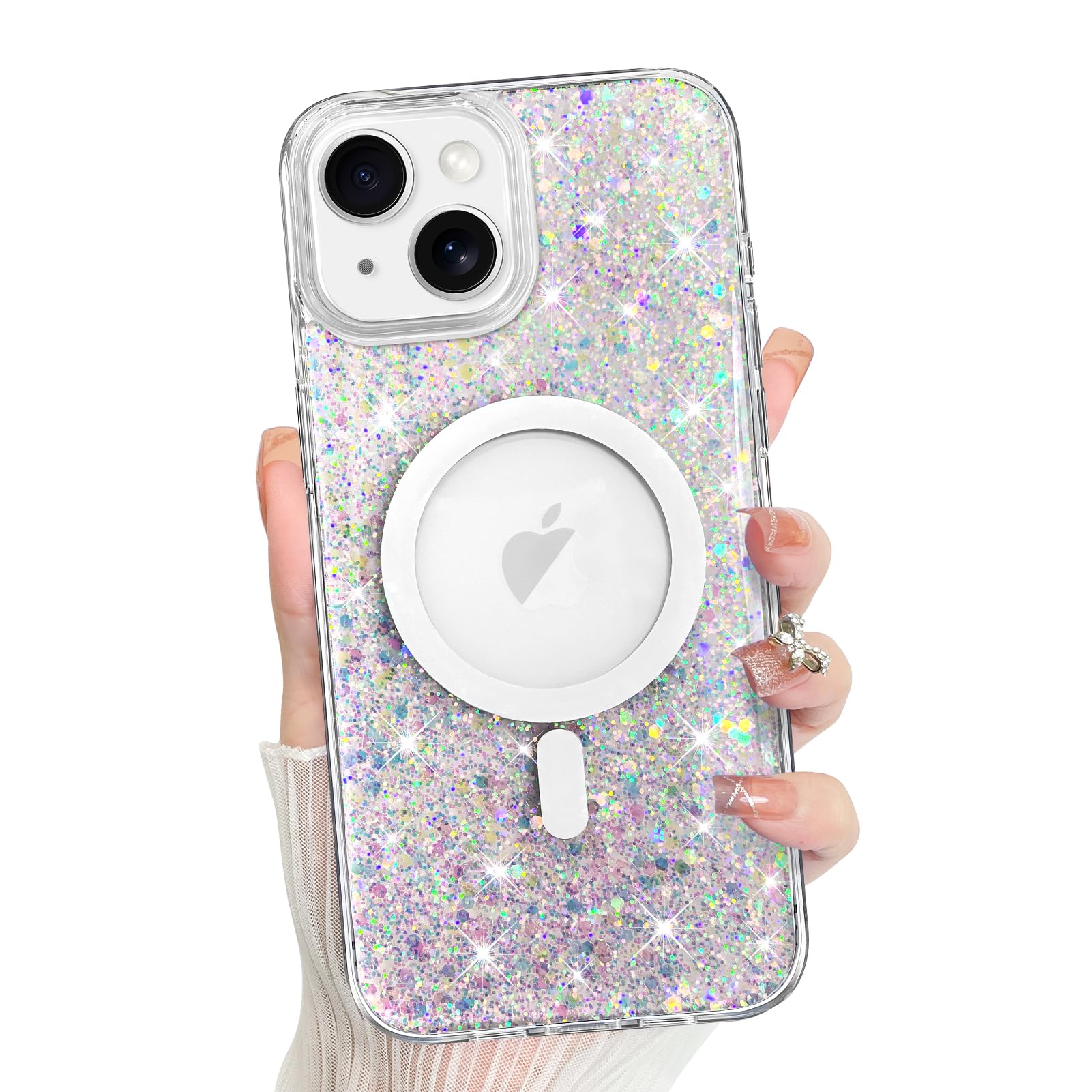 Bonoma For Iphone 14 Case, Sparkly Glitter Bling Back, Magnetic Support For Magsafe Shockproof Case, Crystal And Clear High Duty