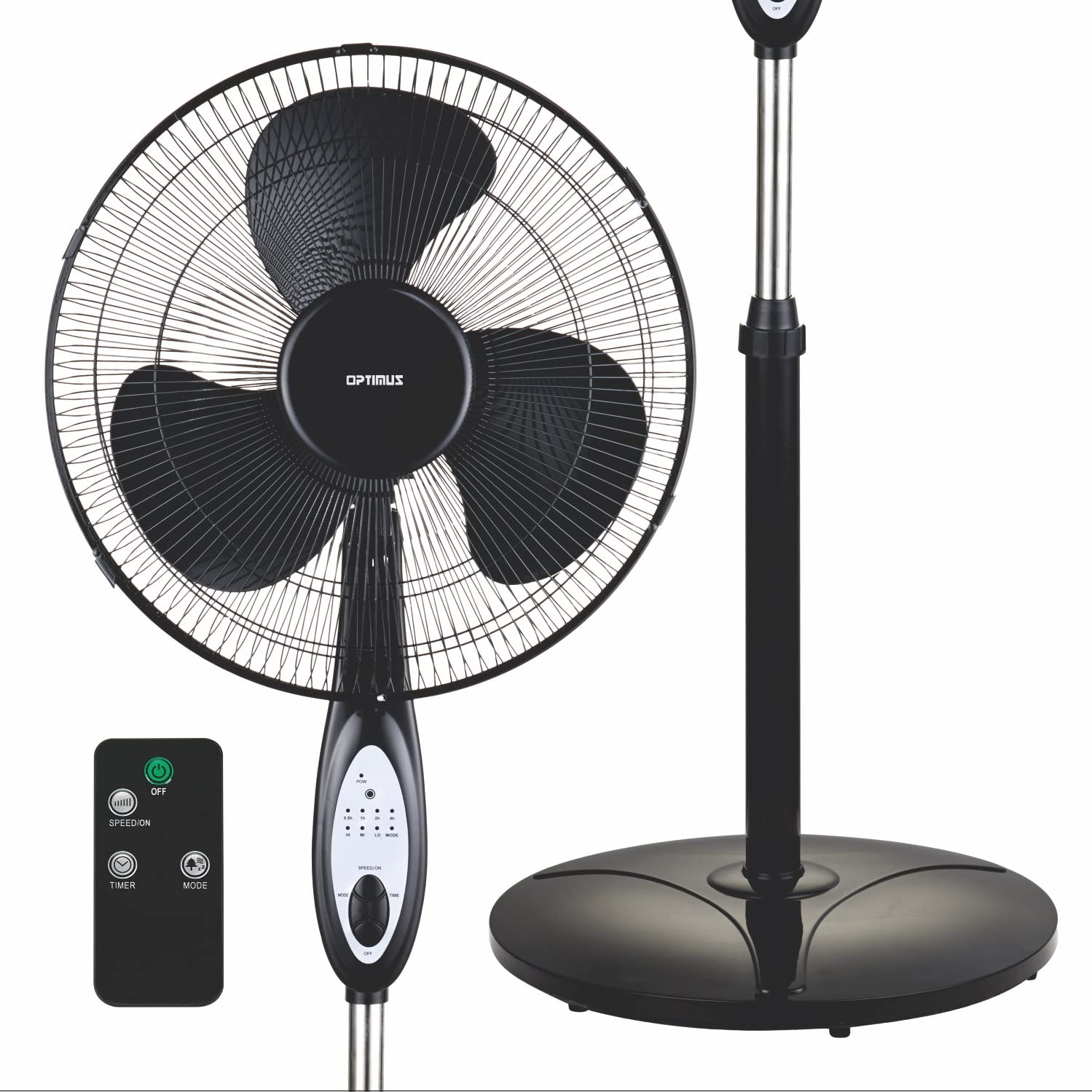 Optimus F 1672Wh Oscillating Stand Fan With Remote, 16 Inch, White