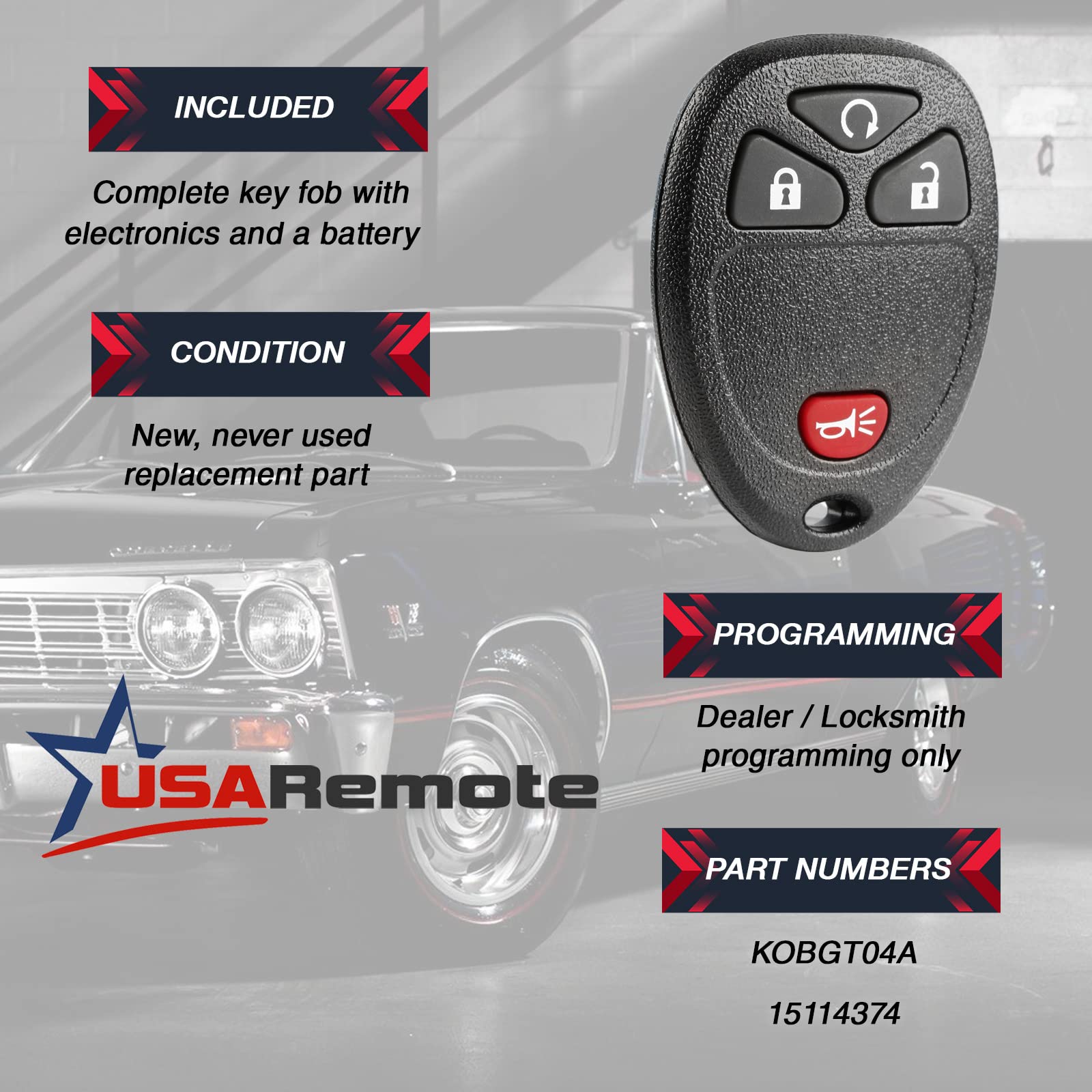 Key Fob Keyless Entry Remote With Ignition Key Fits Chevy Hhr 2006 2007 2008 2009 2010 2011 (15114374)