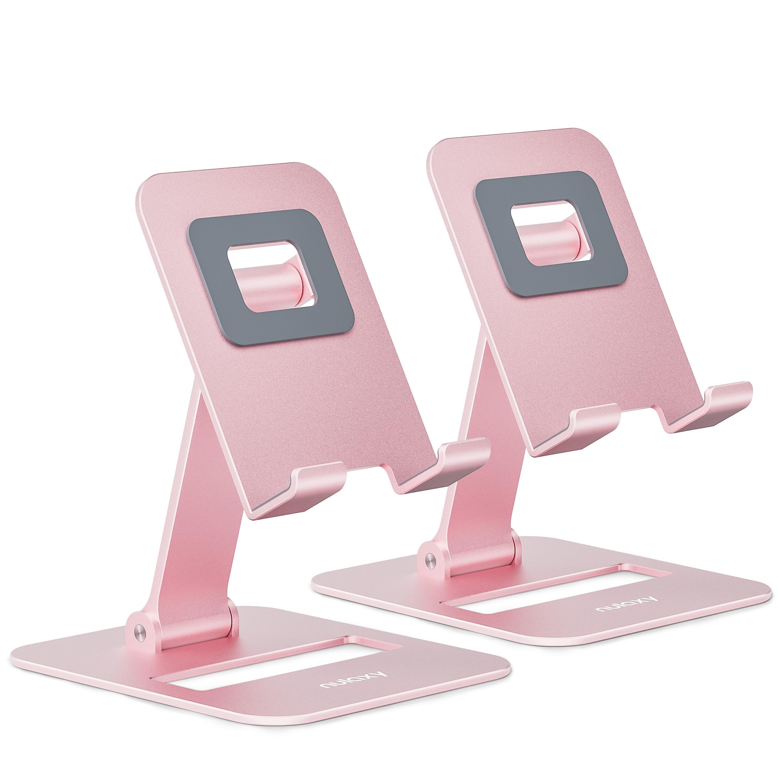 Nulaxy 2 Pack Dual Folding Cell Phone Stand, Fully Adjustable Phone Holder For Desk, Compatible With Iphone 16 15 14 13 12 11, Nintendo Switch, All Phones, Rose Gold