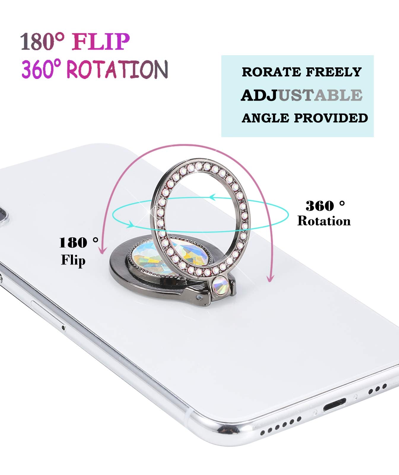 Lenoup Glitter Bling Bling Phone Ring Holder,Sparkle Phone Ring Artificial Diamond Kickstand,Rhinestone Cell Phone Finger Ring G