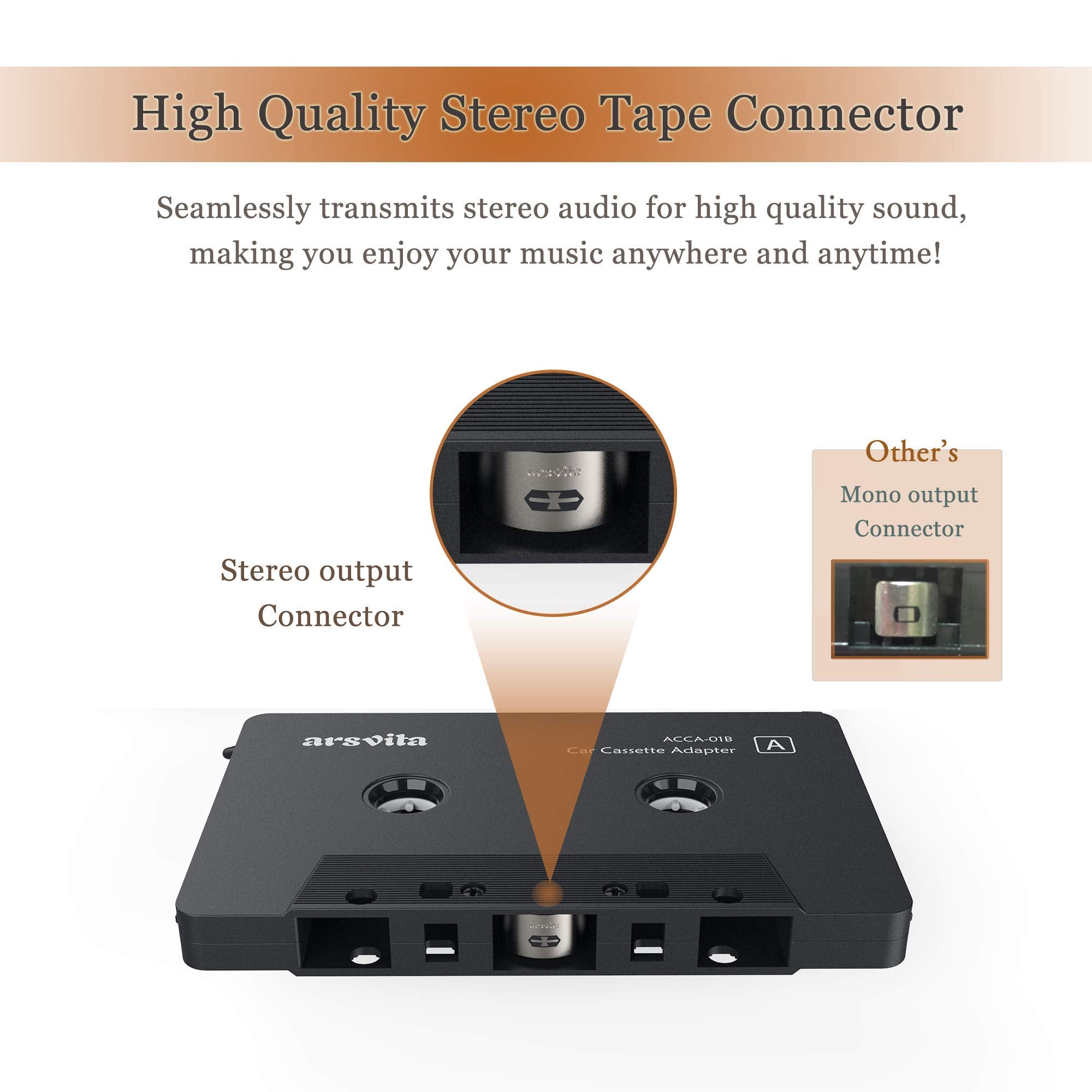 Arsvita Car Audio Cassette To Aux Adapter, 3.5 Mm Auxillary Cable Tape Adapter