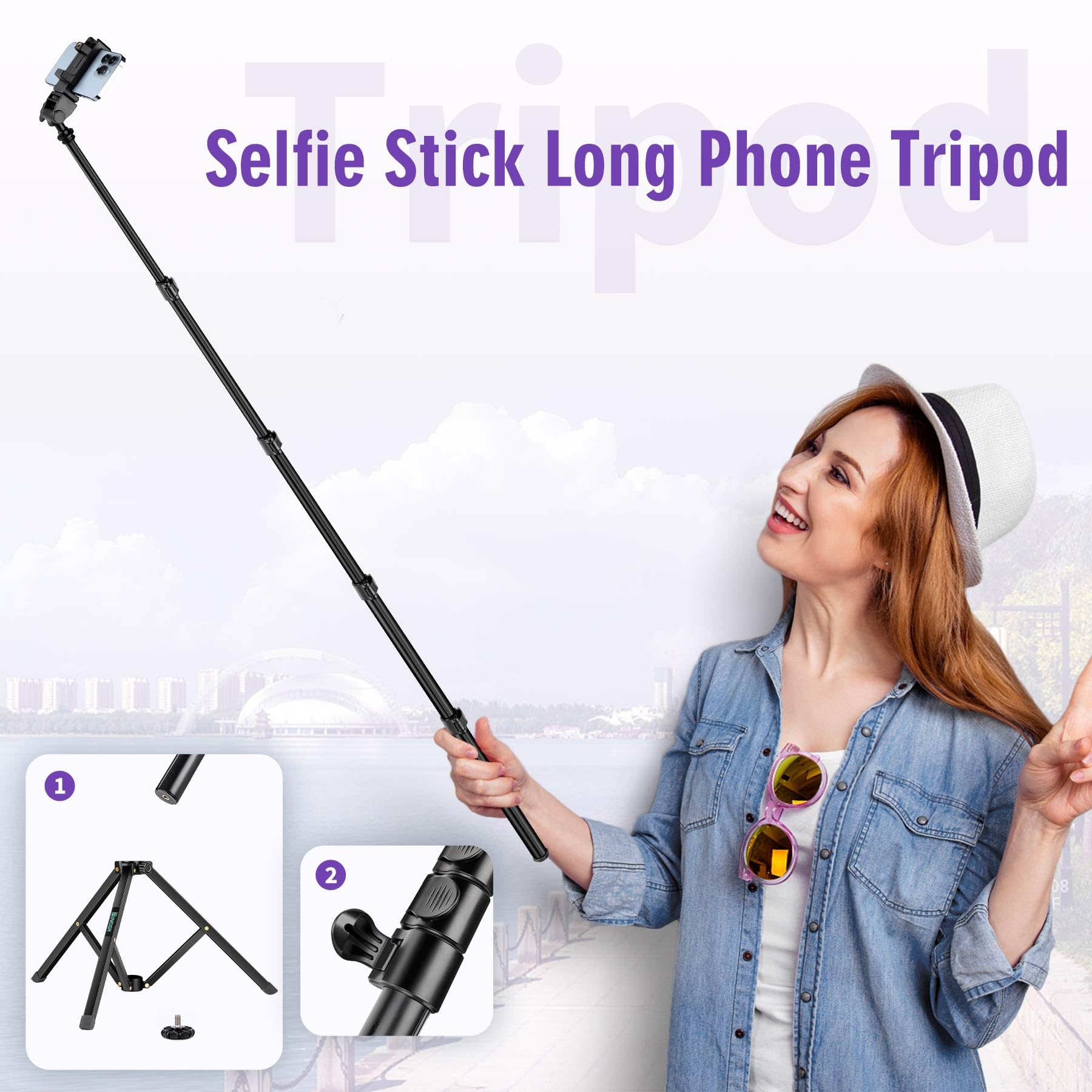 Nineigh 80'' Phone Tripod, Selfie Stick Cellphone Tripod, Aluminum Tripod Stand For Video Photo Vlog, Travel Phone Tripods With