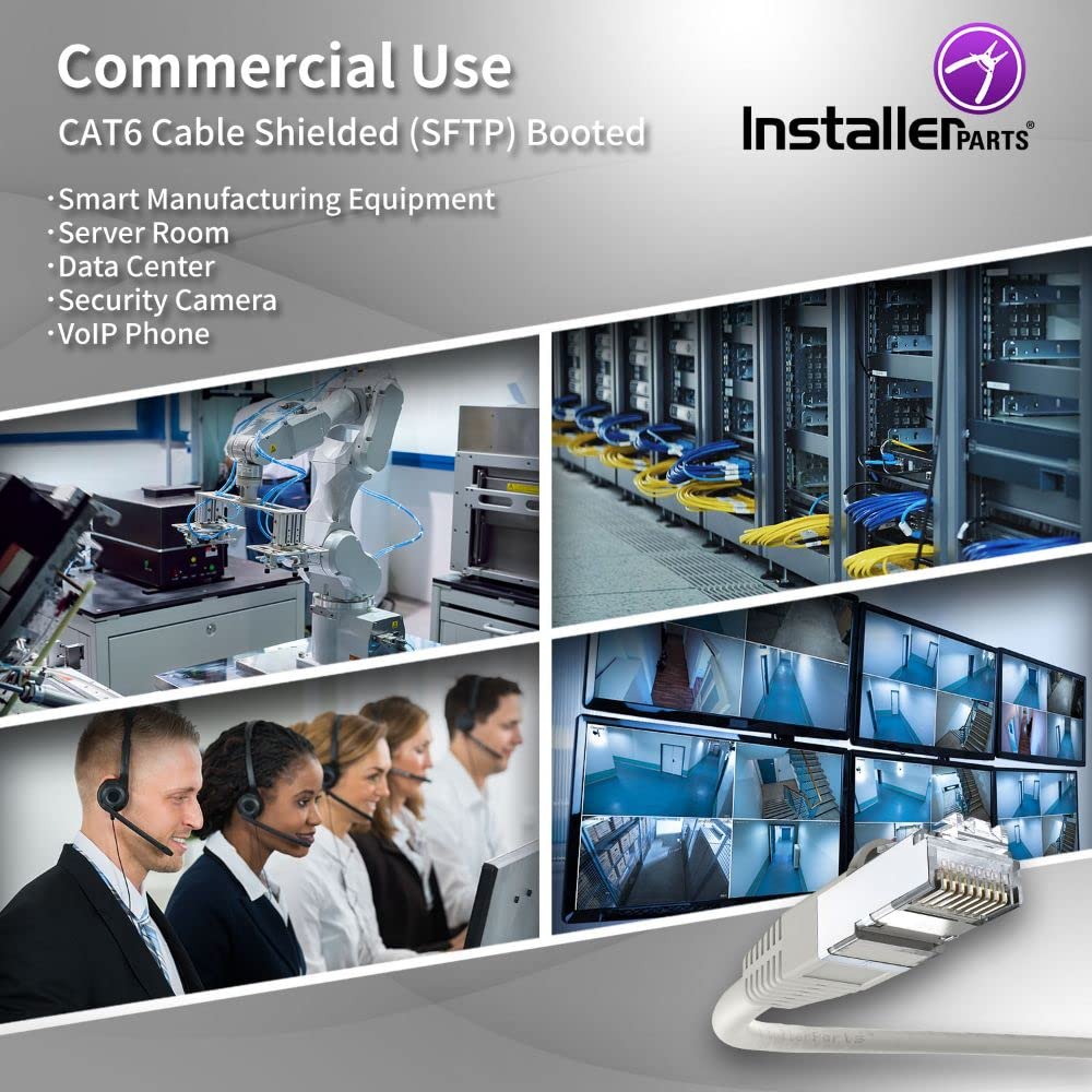 Installerparts (5 Pack Ethernet Cable Cat6 Cable Shielded (Sstp/Sftp) Booted 7 Ft   Gray   Professional Series   10Gigabit/Sec N