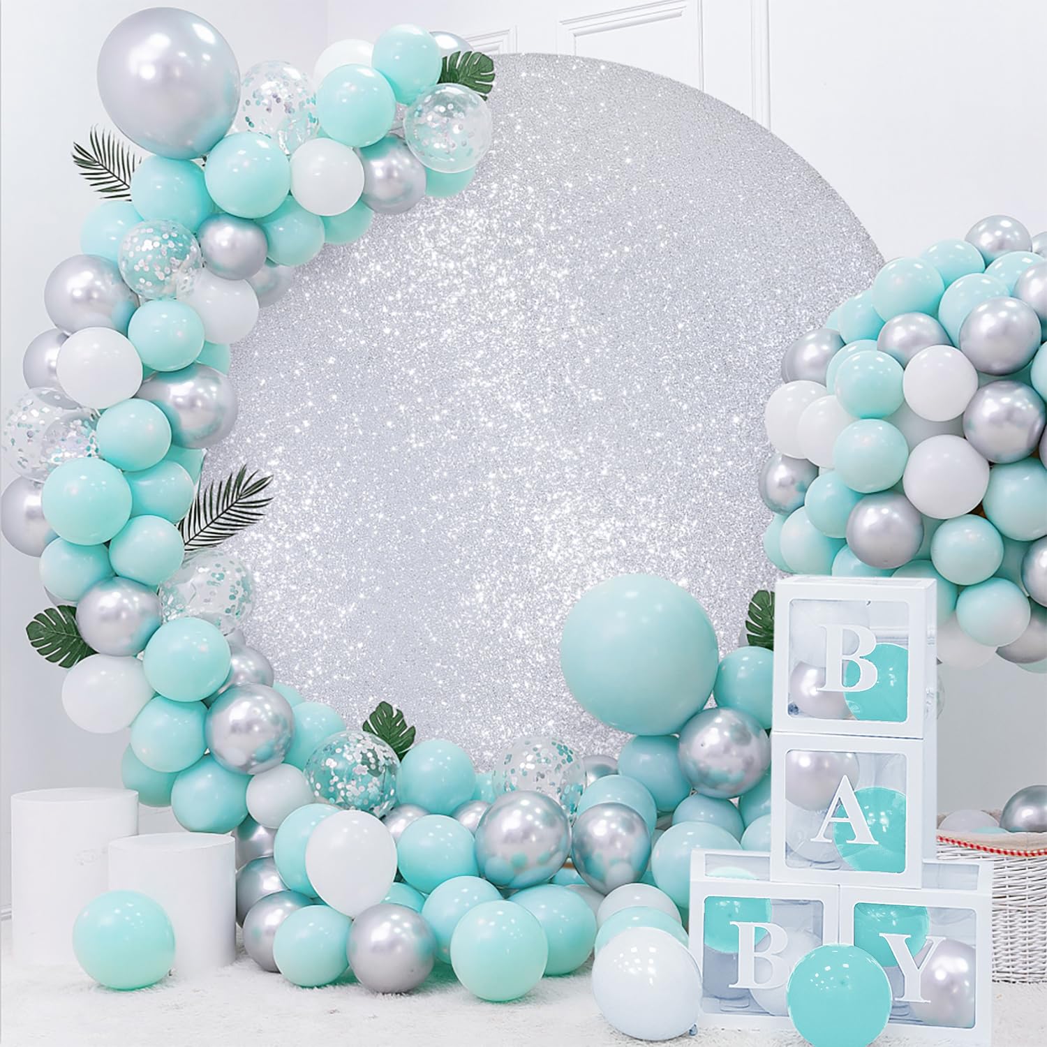 Silver Sequin Round Backdrop Cover 6.5Ft Glitter Circle Backdrop Cover Beautiful Sparkle Photo Backdrop Balloon Arch Cover For B