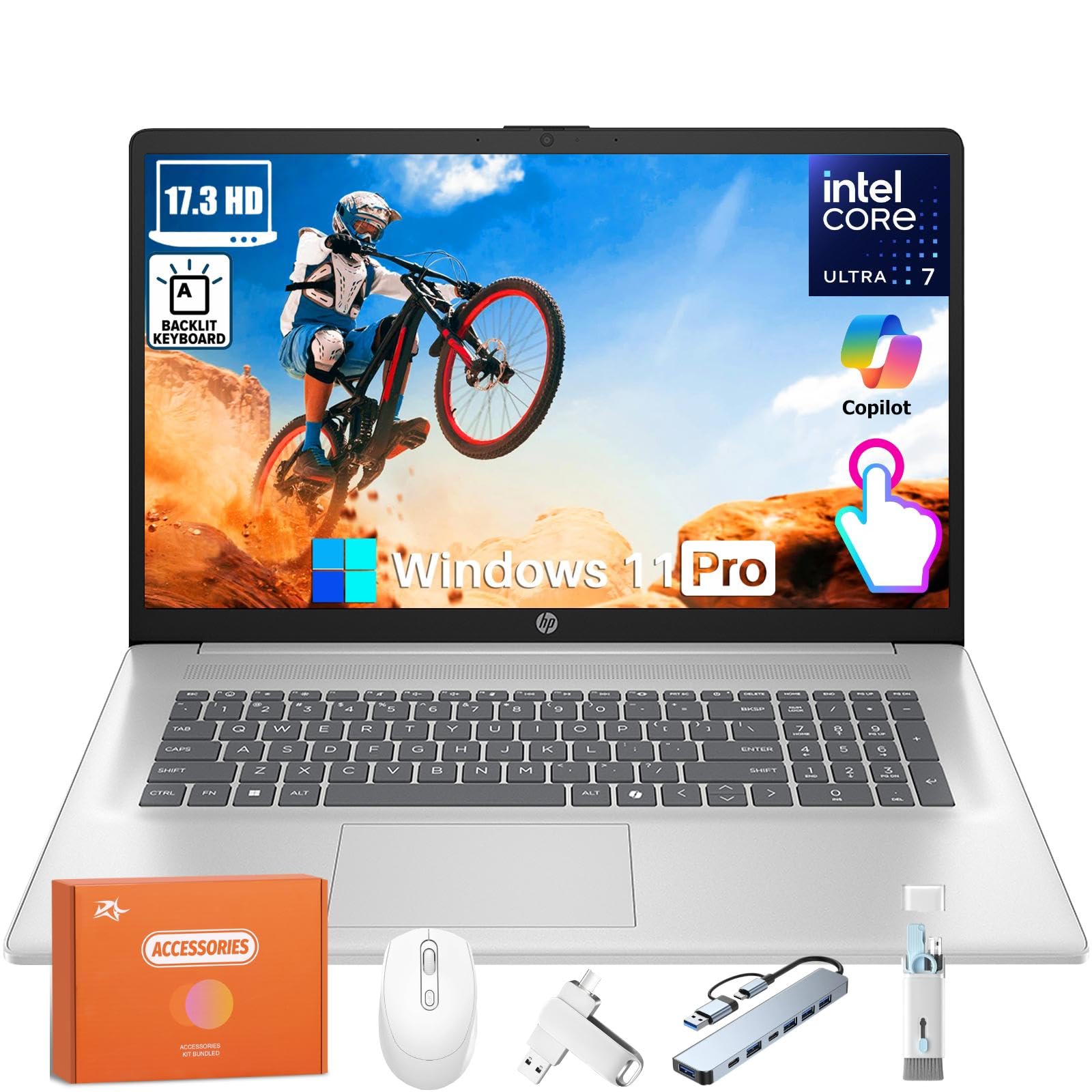HP Business Touchscreen Laptop 17 inch, Intel Ultra 7 255U, Intel AI Boost (12 NPU TOPS), 64 GB DDR5, 4 TB SSD, 17.3 HD+ Touchsc