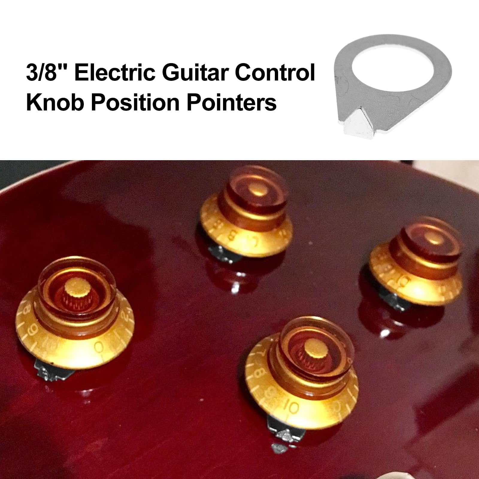 Cashbeat 4Pcs Silver Guitar Knobs Pointer Indicator Plates, 3/8'' Electric Guitar Control Knob Position Pointers, 9.7Mm Diameter