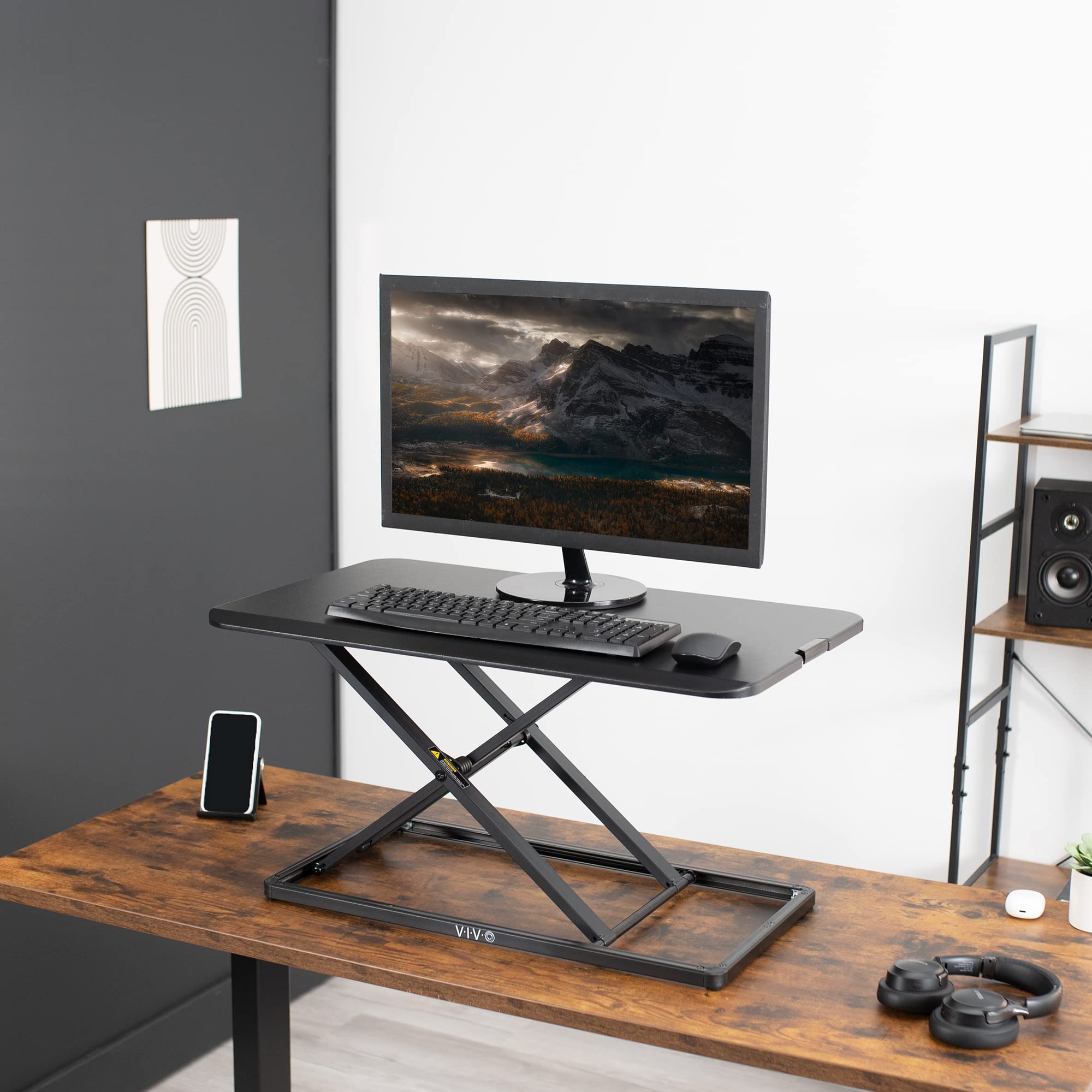 VIVO Economy Single Top Height Adjustable 29 inch Standing Desk Converter, Sit Stand Tabletop Monitor and Laptop Riser Platform Workstation, DESK V000U