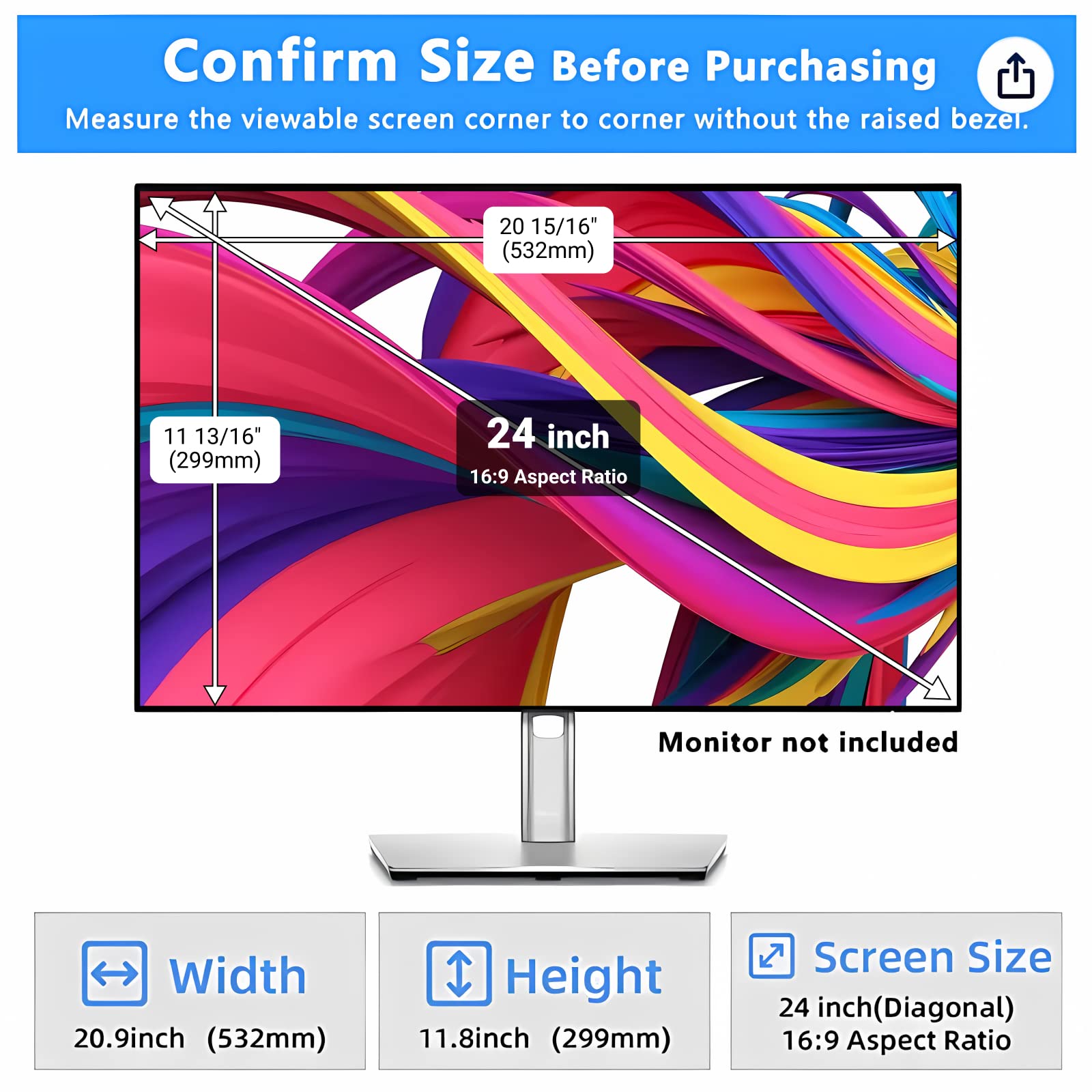 Zcazy [2  Pack 24 Inch Computer Privacy Screen For 16:9 Widescreen Monitor Shield Removable Eye Protection Anti Glare Blue Light