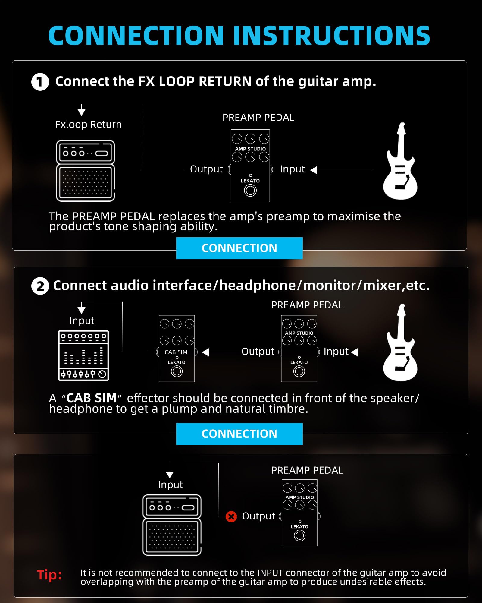 Lekato Amp Simulator Guitar Effect Pedal With True Bypass Clean To Overdrive For Electric Guitar Bypass (Ep-01)