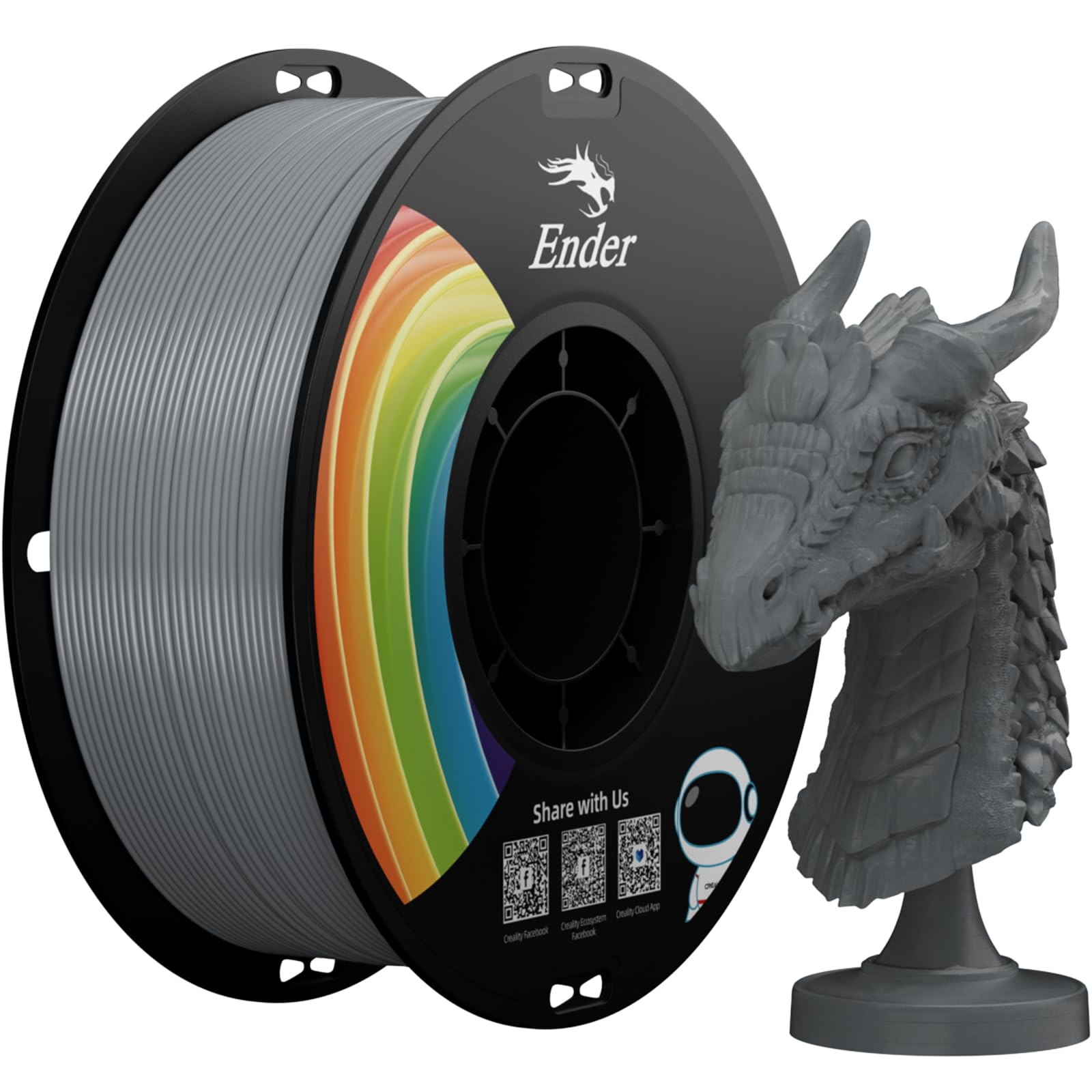 Creality 3D Printer Filament, Upgrade Ender Pla+ Filament 1.75Mm Grey, 1Kg Spool (2.2Lbs), Accuracy +/  0.02Mm, 3D Printing Fila