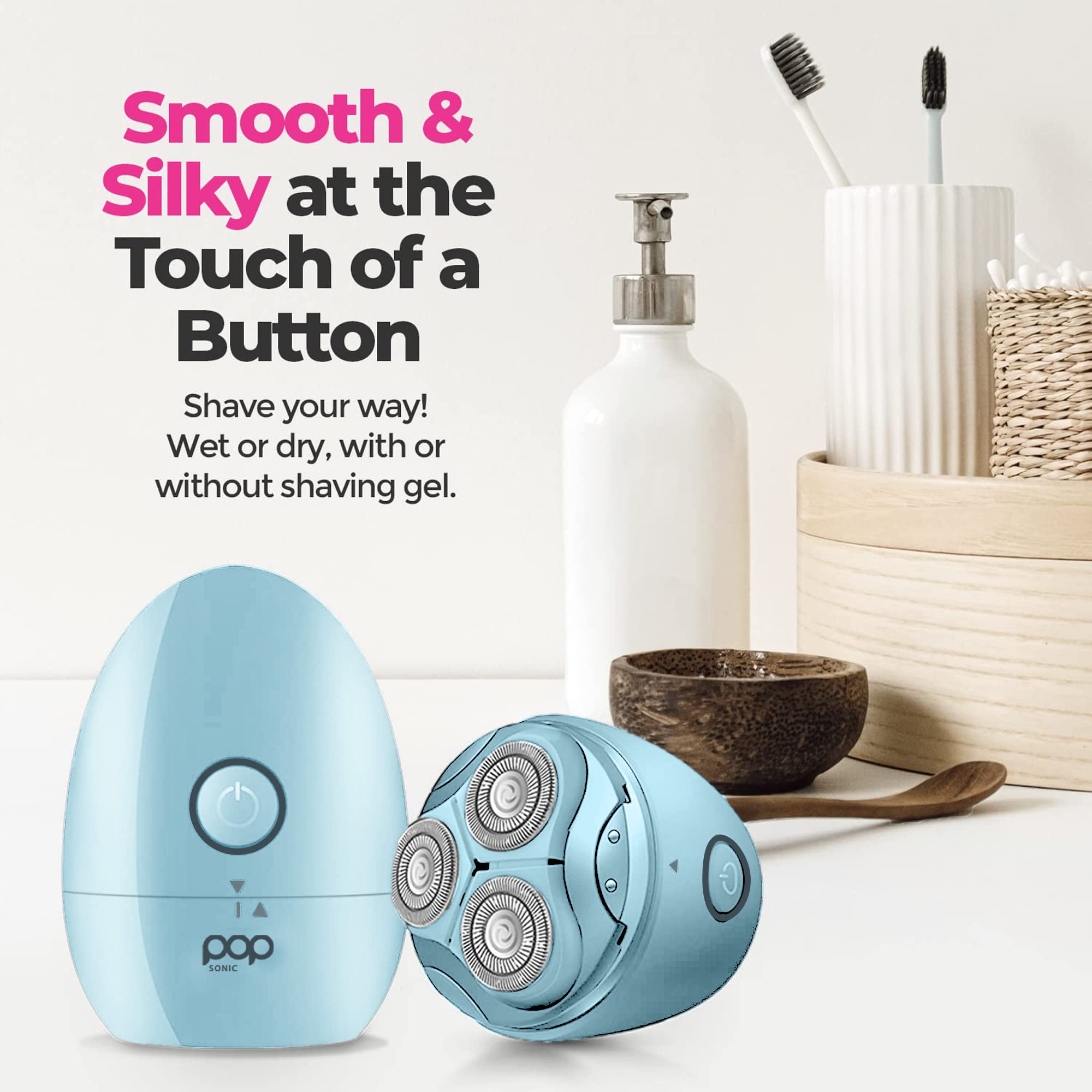 Pop Sonic Moon Shaver (Slate)   Face & Body Shavers For Men & Women   3 Floating Rotary Heads Face Shaver W/Removable Cap   Long