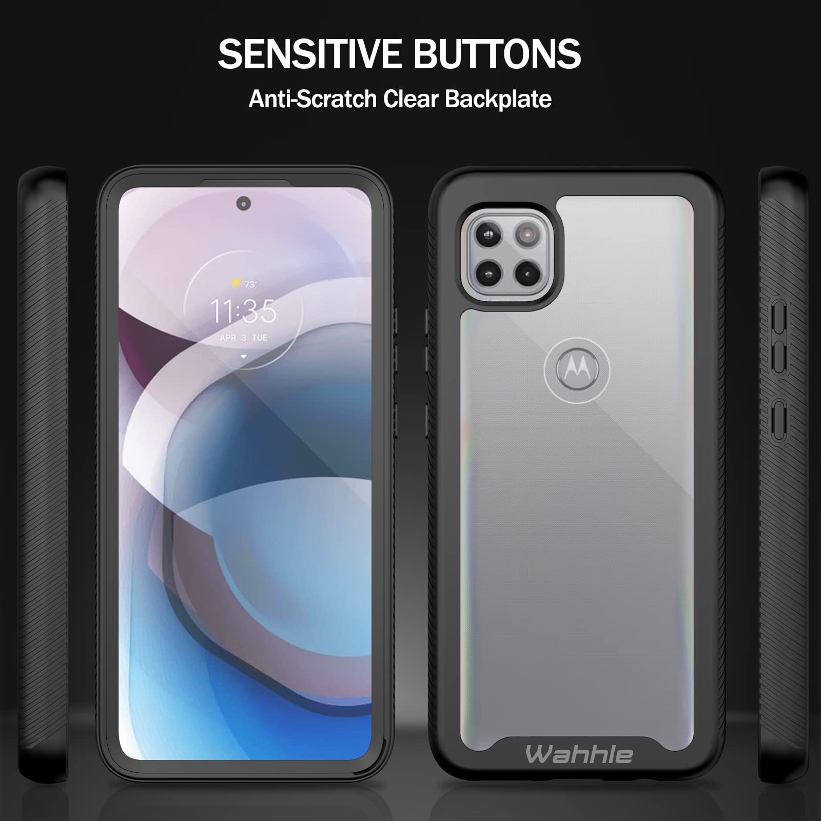 Wahhle Compatible With Motorola One 5G Ace Phone Case, Built In Screen Protector Full Body Shockproof Slim Fit Bumper Protective