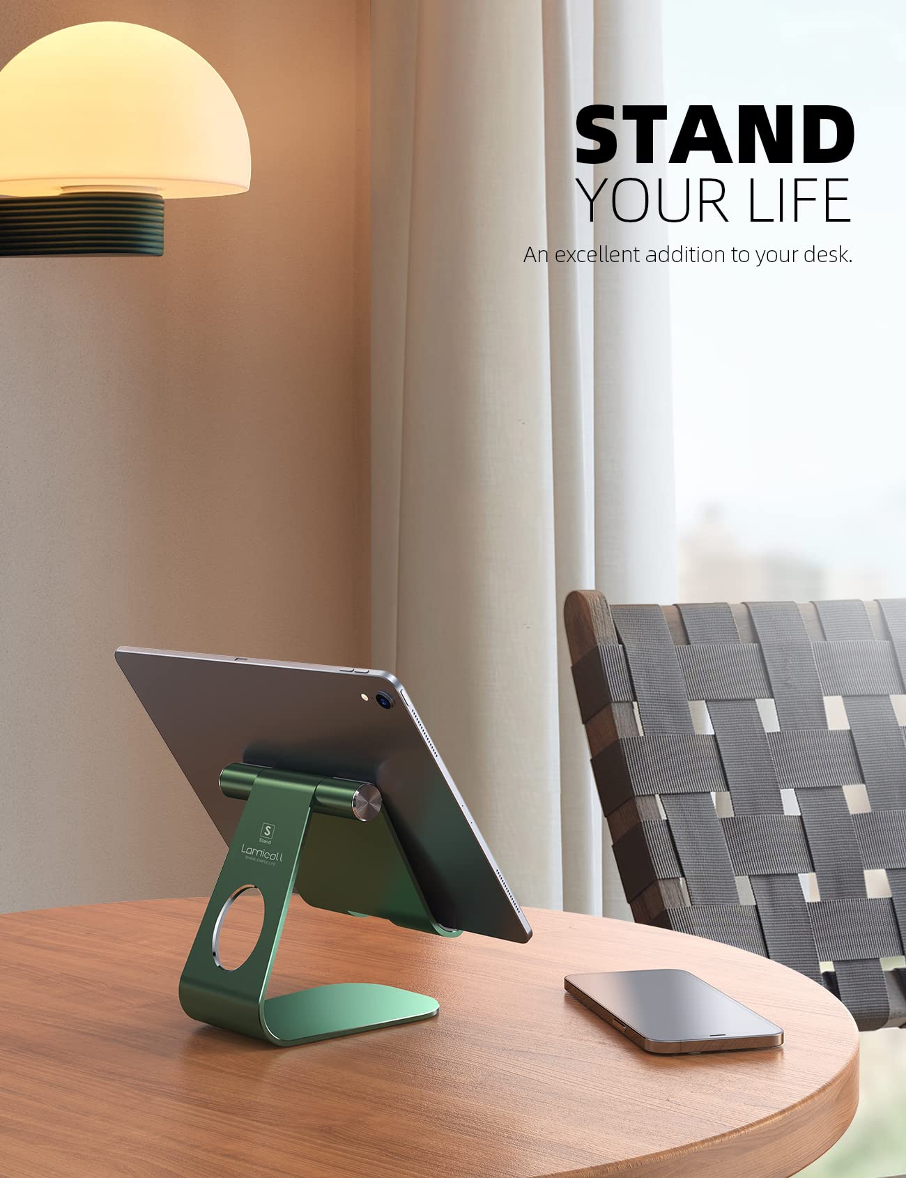 Lamicall Tablet Stand Adjustable, Tablet Stand : Desktop Stand Holder Dock Compatible with Tablet Such as iPad Pro 9.7, 10.5, 12.9 Air Mini 4 3 2, Kindle, Nexus, Tab, E Reader (4 13')   Green