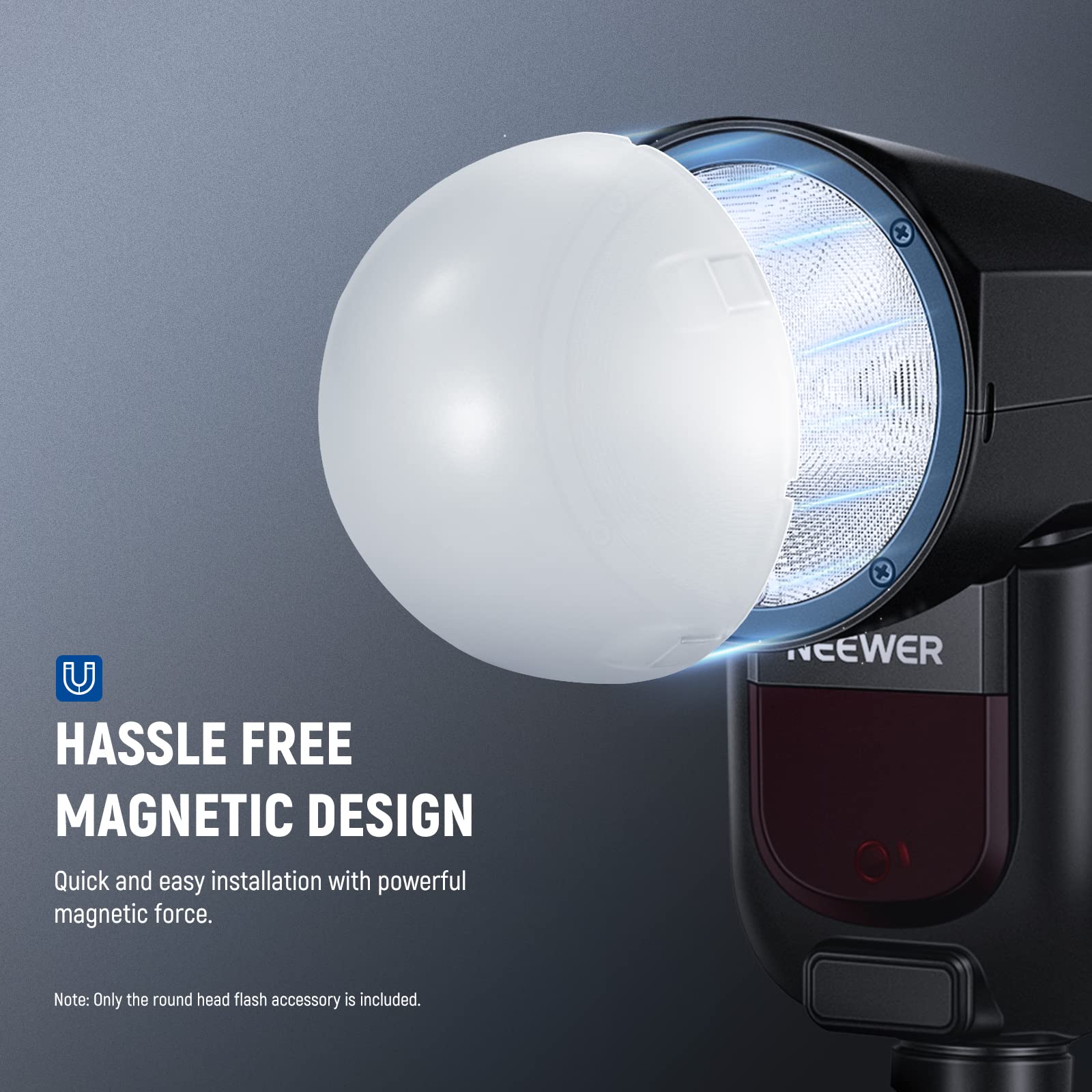 Neewer Magnetic Dome Diffuser For Round Head Speedlite Flash, Magnetically Attached Flash Dome Light Modifier For Z2 Z1 Speedlit