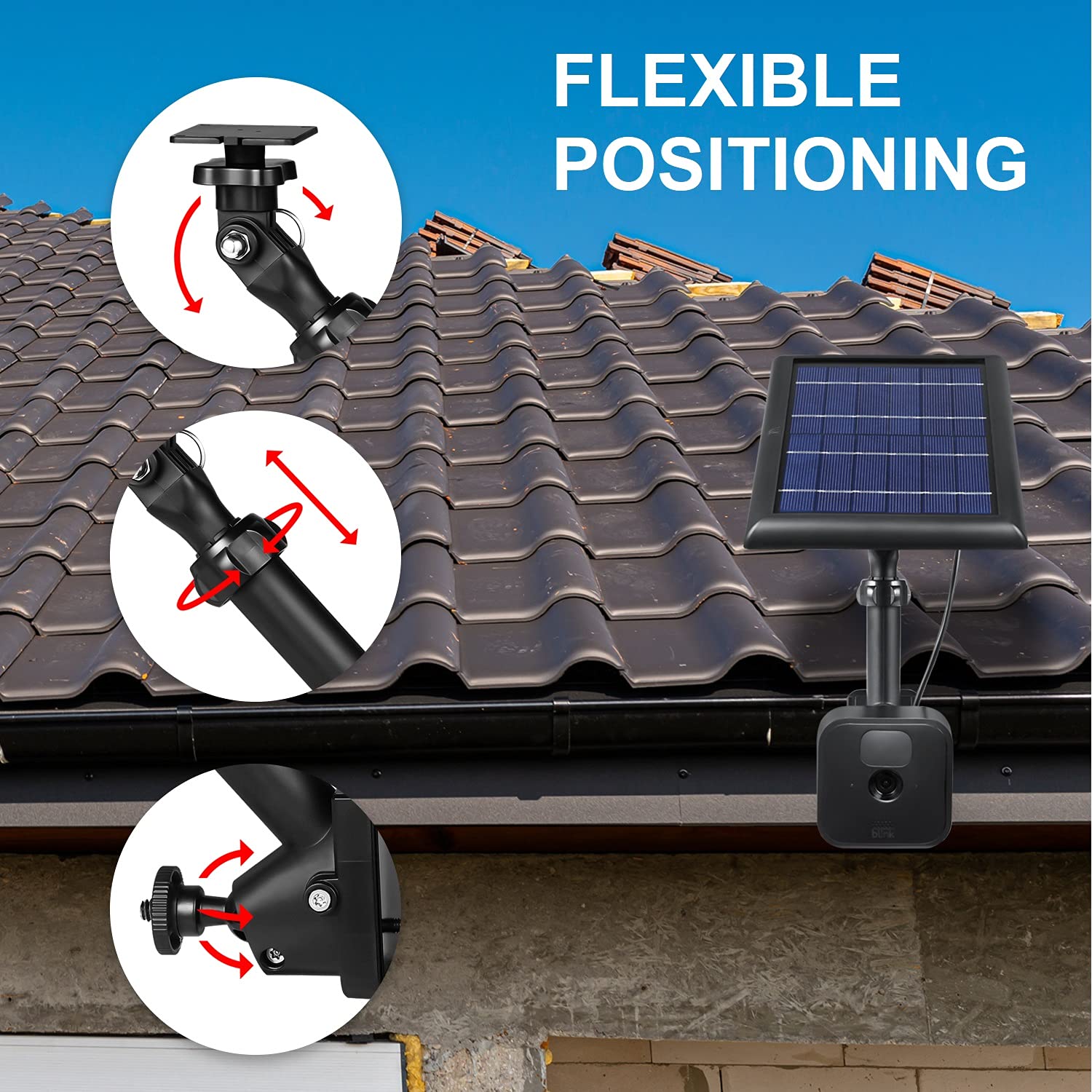 Wasserstein 2 In 1 Universal Gutter Mount For Camera & Solar Panel Compatible With Wyze, Blink, Ring, Arlo, Eufy Camera (Black)