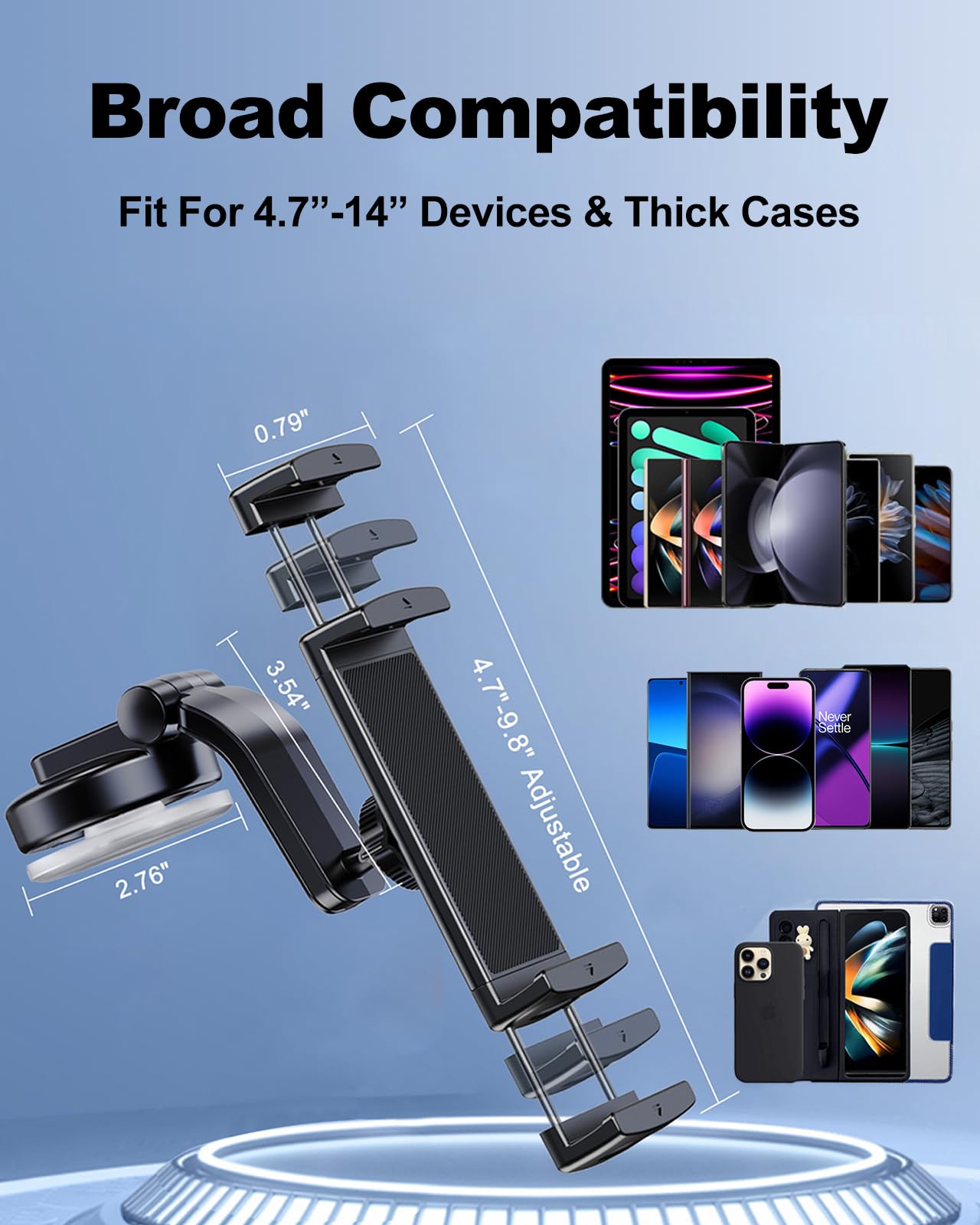 Dicmky Car Phone Mount For Samsung Galaxy Z Fold 6 5 4 3 2 - Folding Screen/Tablet Holder For Car Dashboard 360 Rotatable Fit Fo