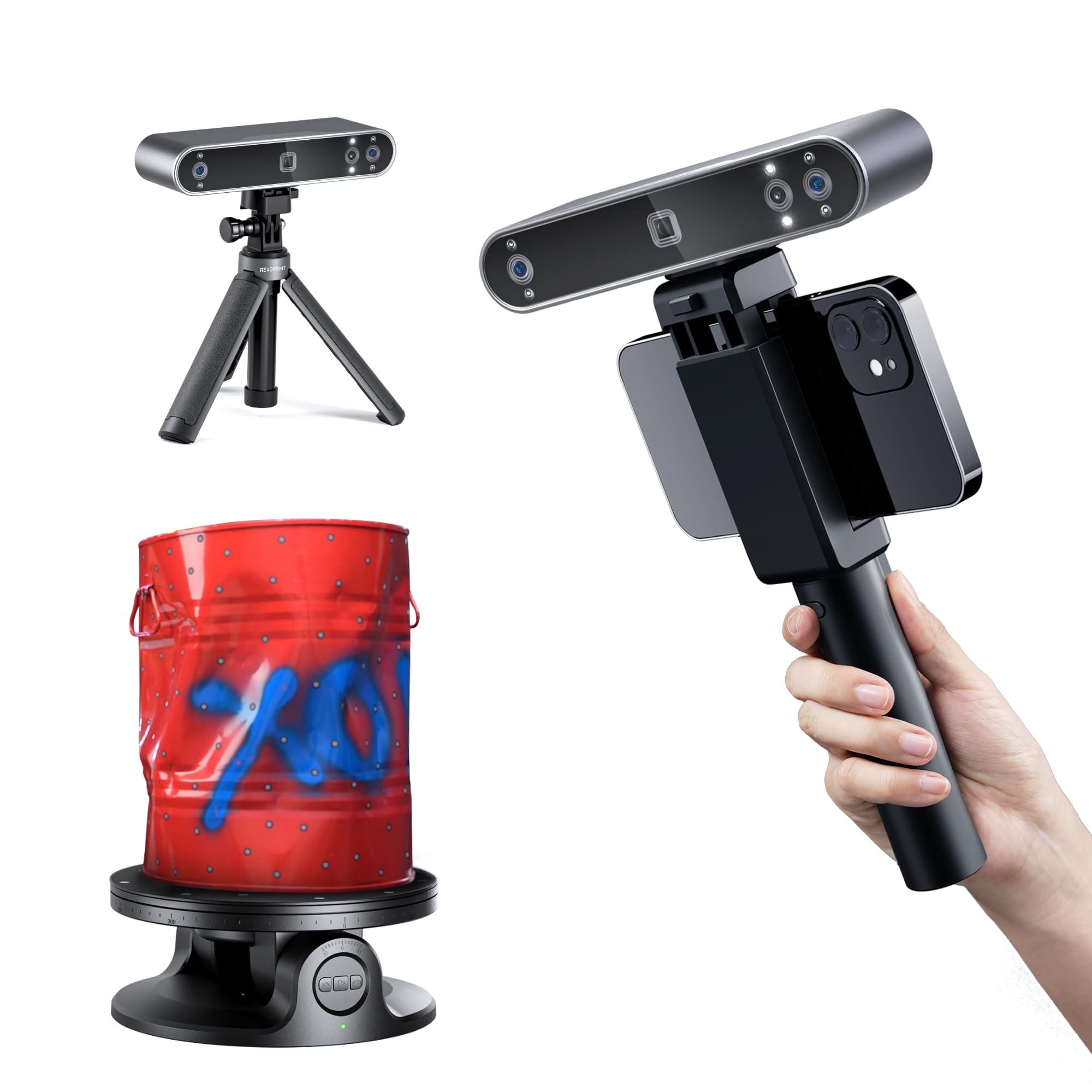 Revopoint Pop3 Plus 3D Scanner For 3D Printing, Handheld 3D Printer Scanner 0.04Mm Precision, Full-Color Scan For Medium Object,