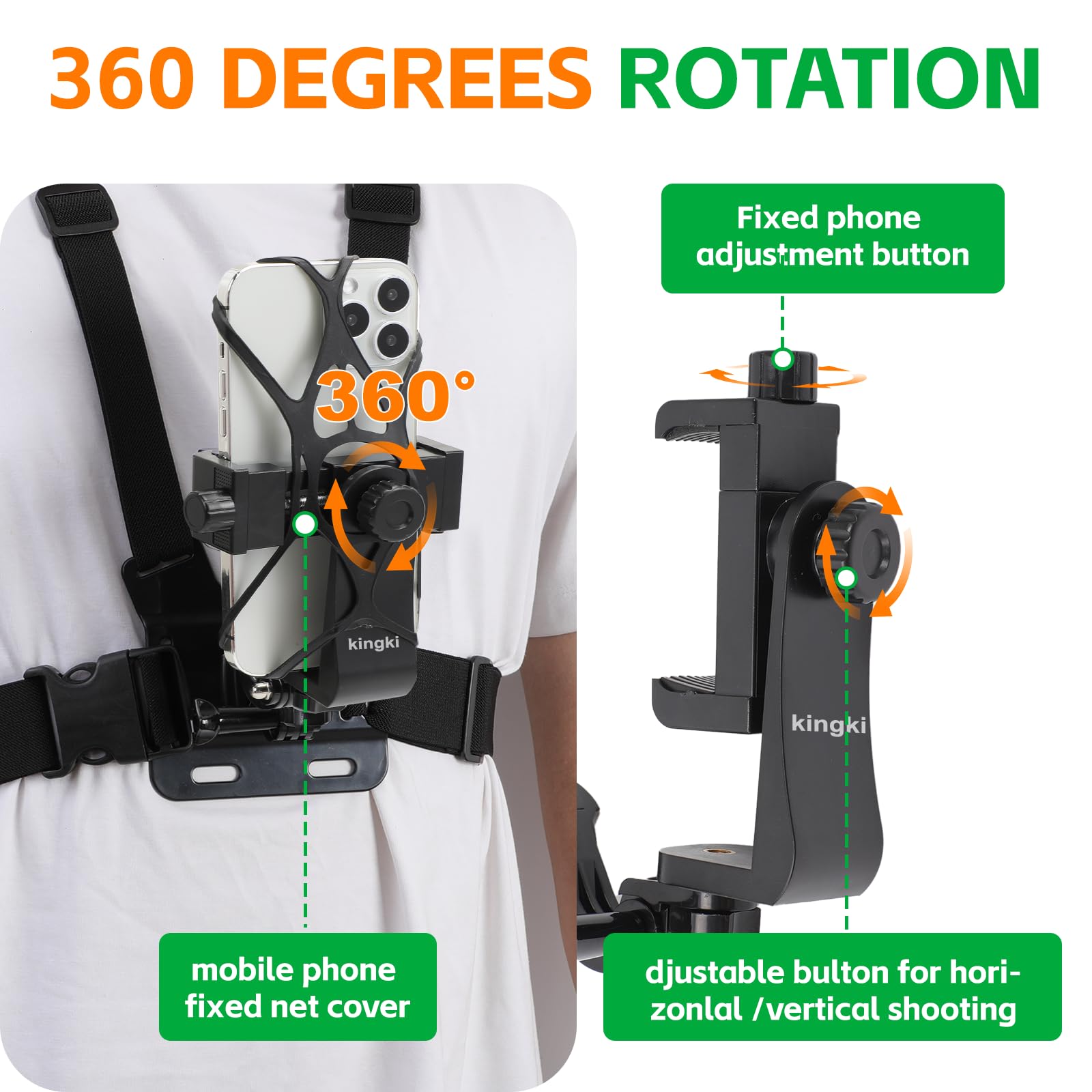 Kingki Mobile Phone Chest Mount Harness Strap Holder Cell Phone Clip Action Camera Pov For Samsung Iphone Plus Etc