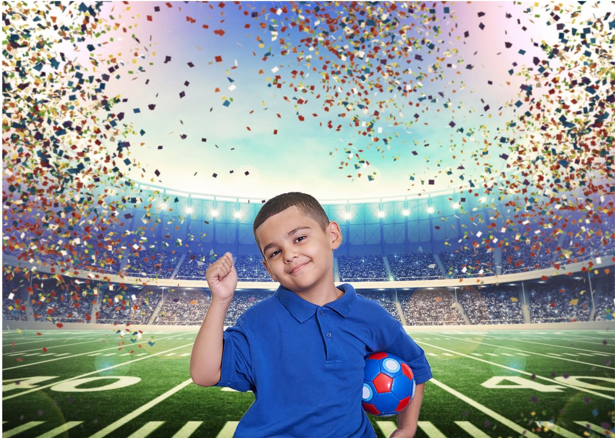 Lywygg 7X5Ft Football Field Backdrop Sport Backdrops Photography Coloured Ribbon Themed Sport Night Spotlight Decorations Photo