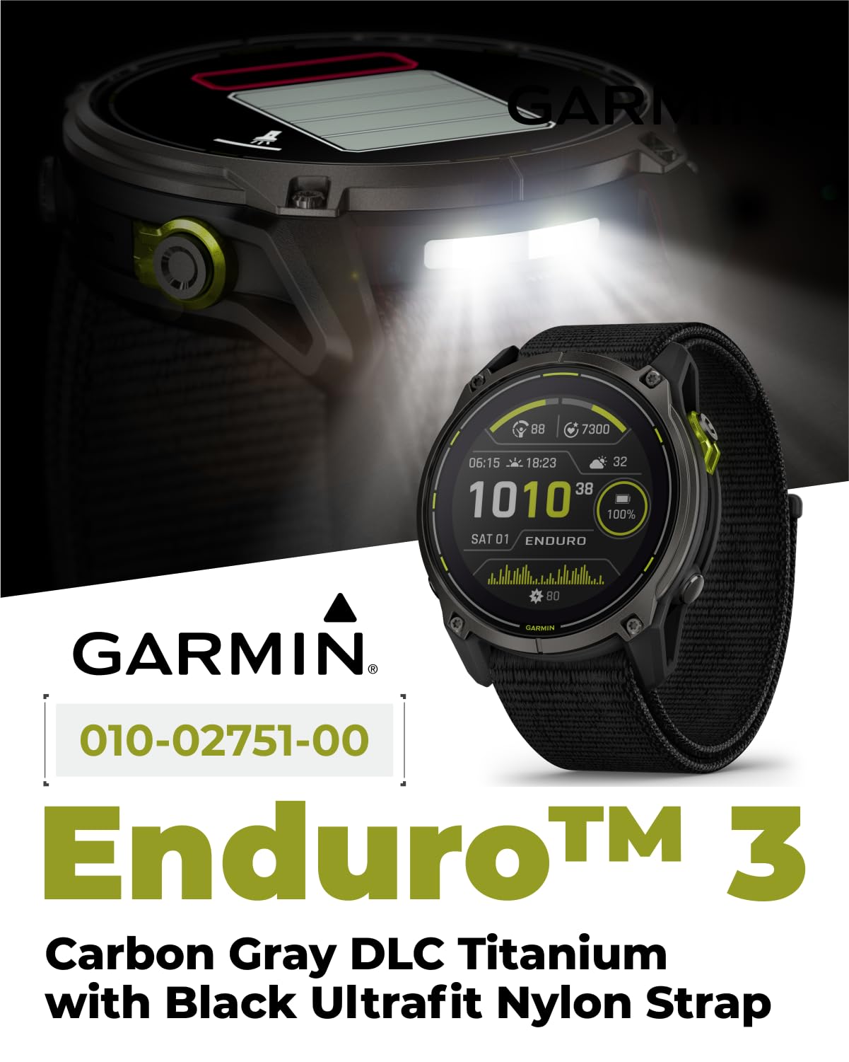 Wearable4U Garmin Enduro 3 - 51 Mm, Solar, Sapphire, Ultraperformance Gps Smartwatch, Carbon Gray Dlc Titanium With Black Ultraf