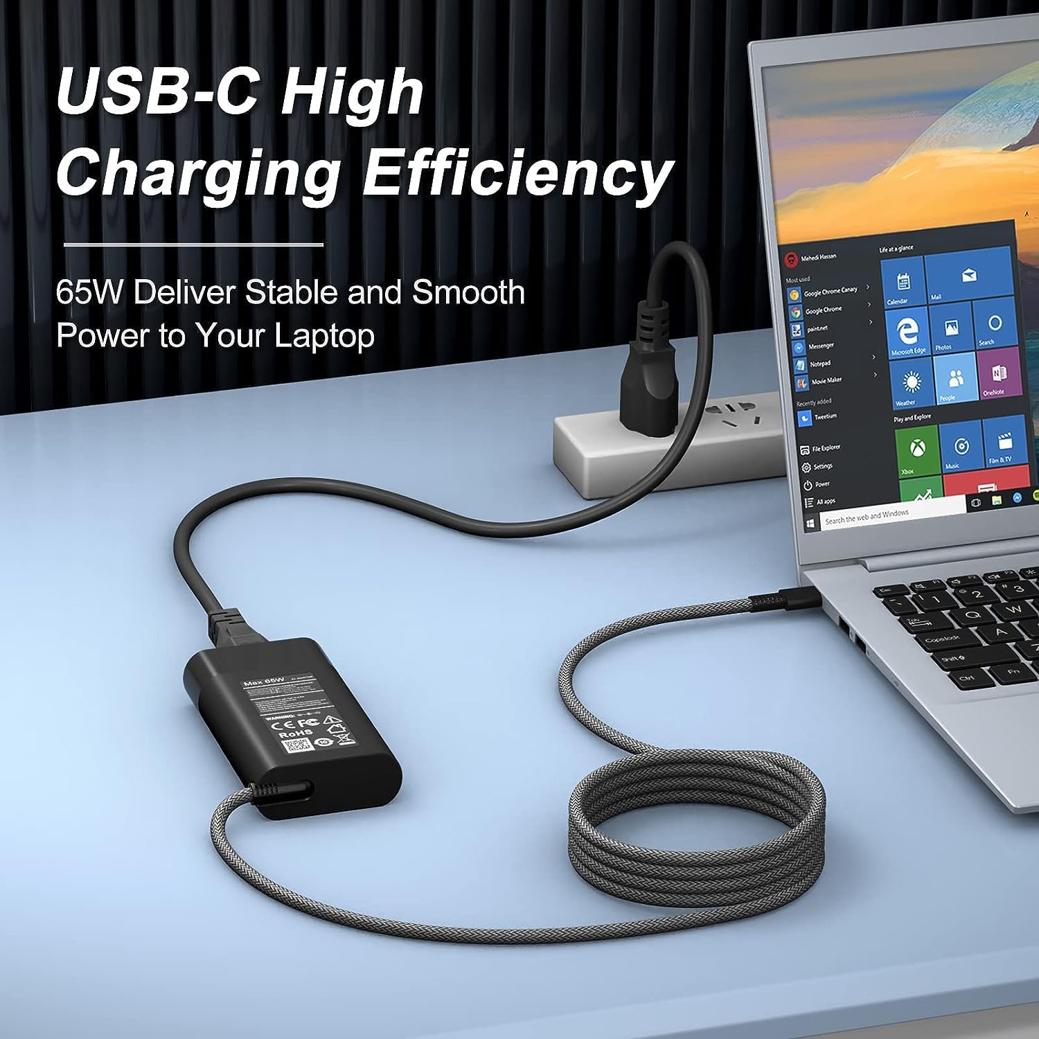 New Slim 65W Hp Laptop Charger Usb C Chromebook Charger For Hp Spectre X360 14 2 In 1,Elitebook X360, Pavilion Envy Elite X2 Fas