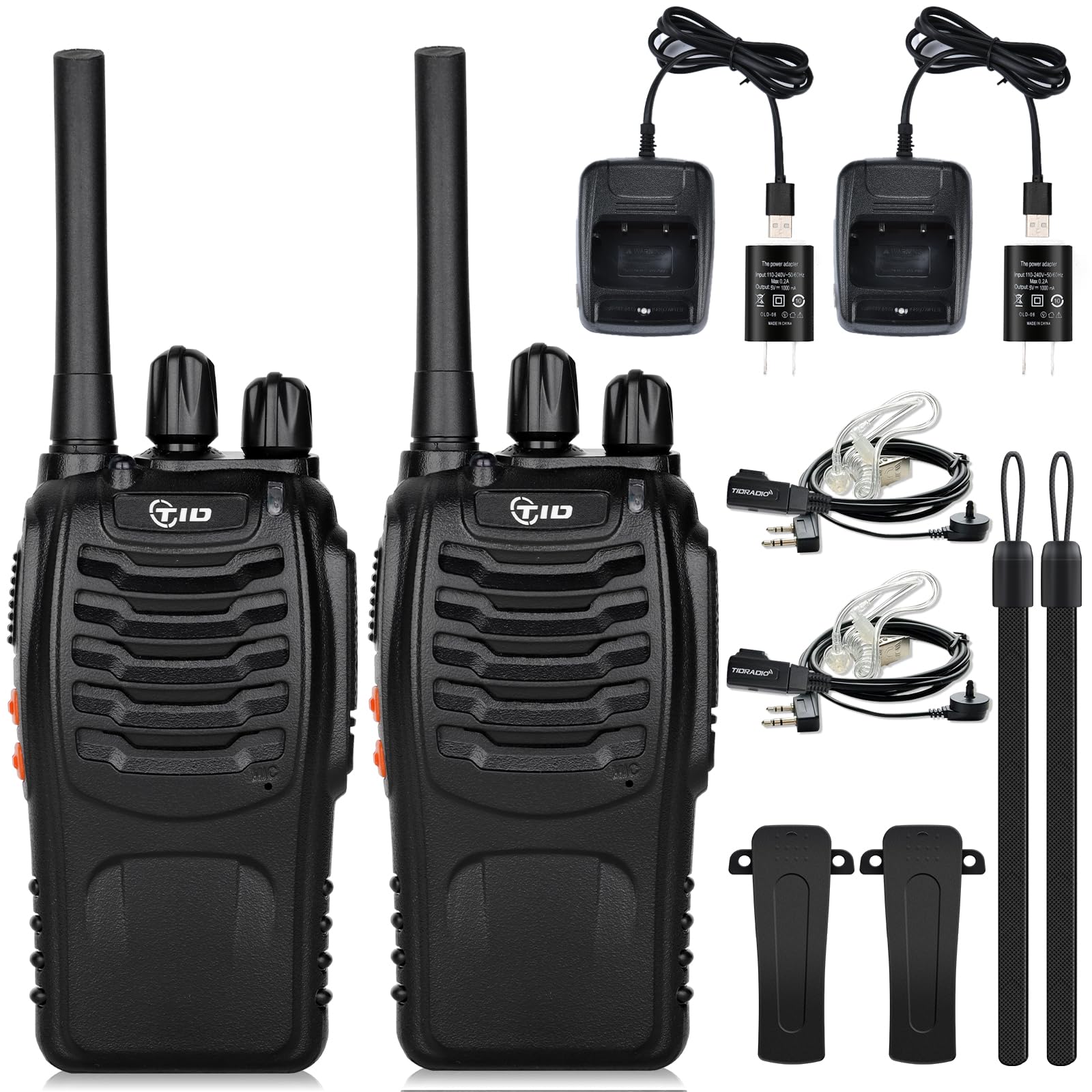 Tidradio Td V2 Walkie Talkies For Adults Long Range, Frequency Copy, Rechargeable Two Way Radio Earpiece With Mic,16 Channels Handheld Walkie Walkie For Kids(2 Pack, Black)