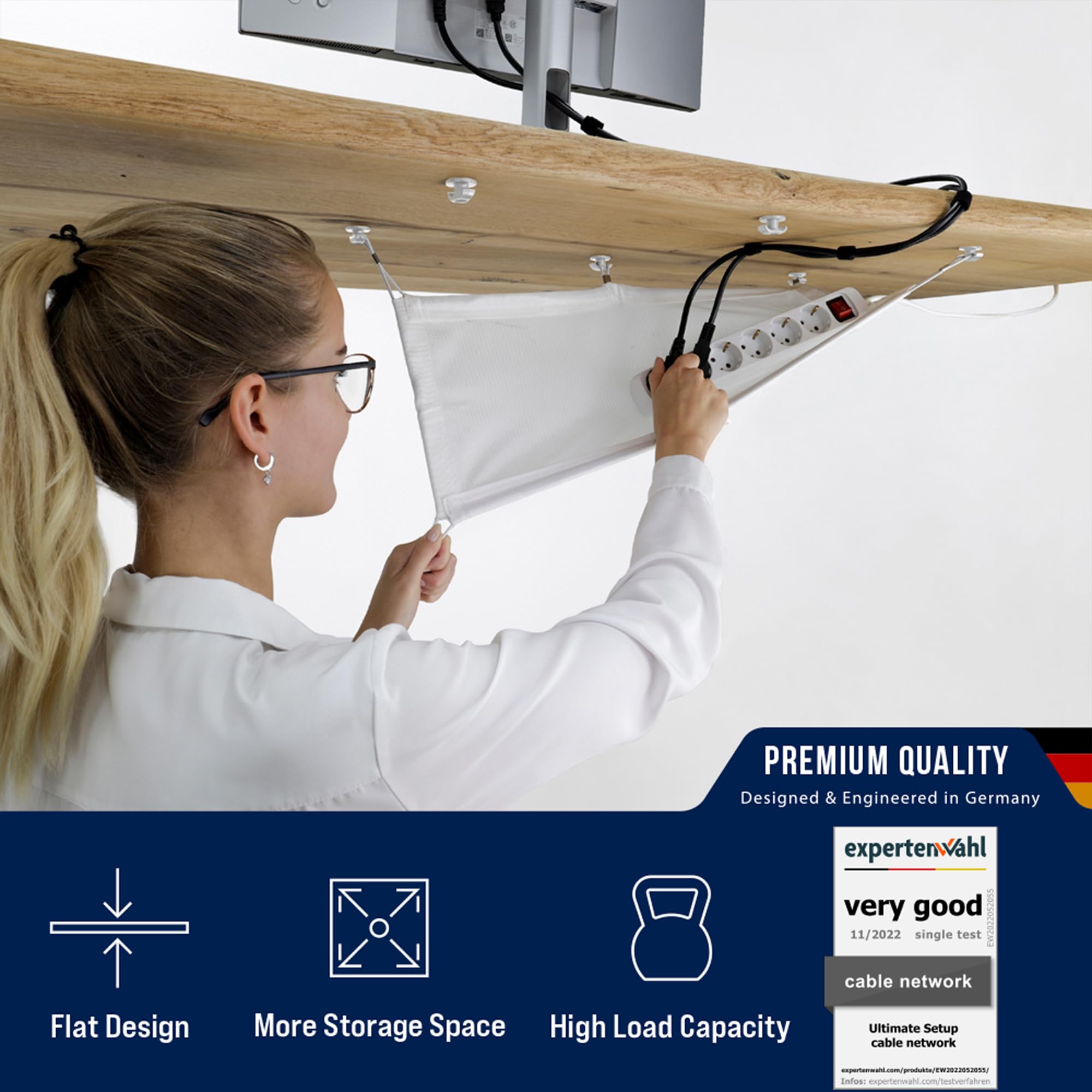 Cable Management Net   Under Desk Wire Management   Flexible Under Desk Cable Management Tray White