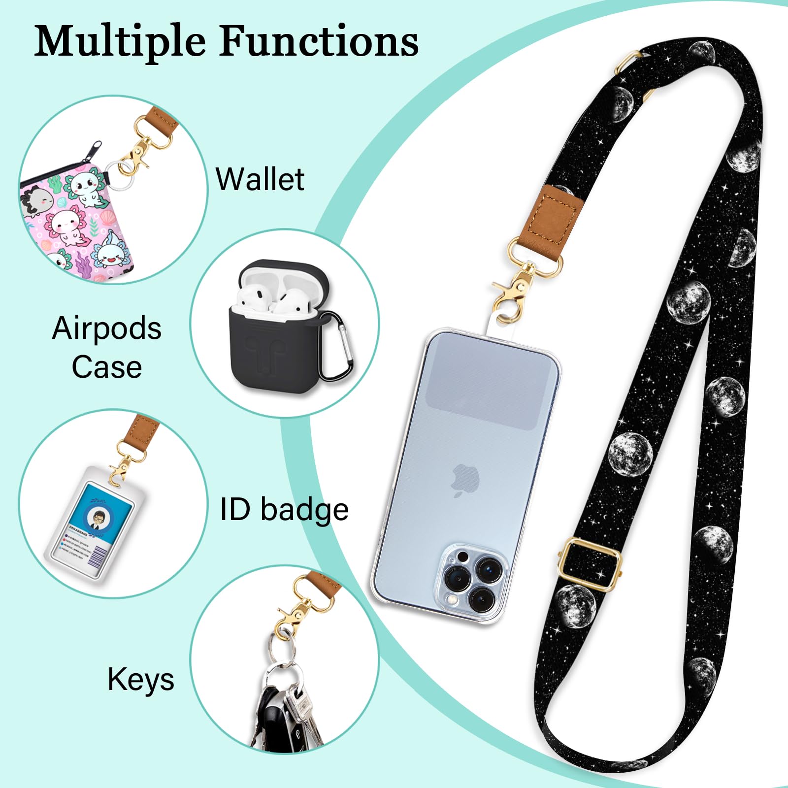 Piefly Phone Lanyard Crossbody Wrist Strap, Black Lunar Eclipse Moon Cell Phone Lanyards For Around The Neck Wristlet Shoulder,