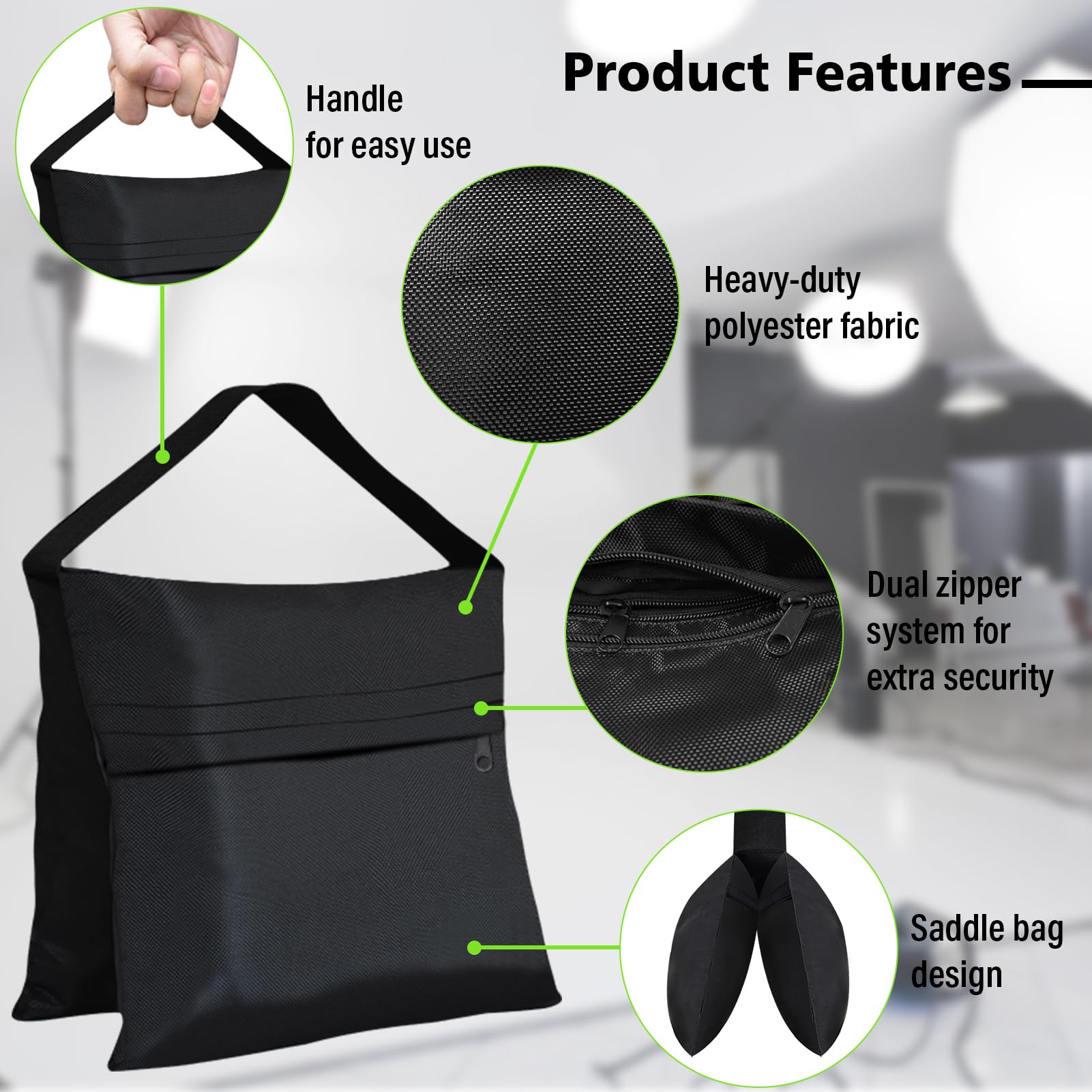 Eurmax Usa Photography Sand Weight Bags Heavy Duty Saddlebags For Photography Video Equipments, Backdrop Stand, Light Stand,Phot