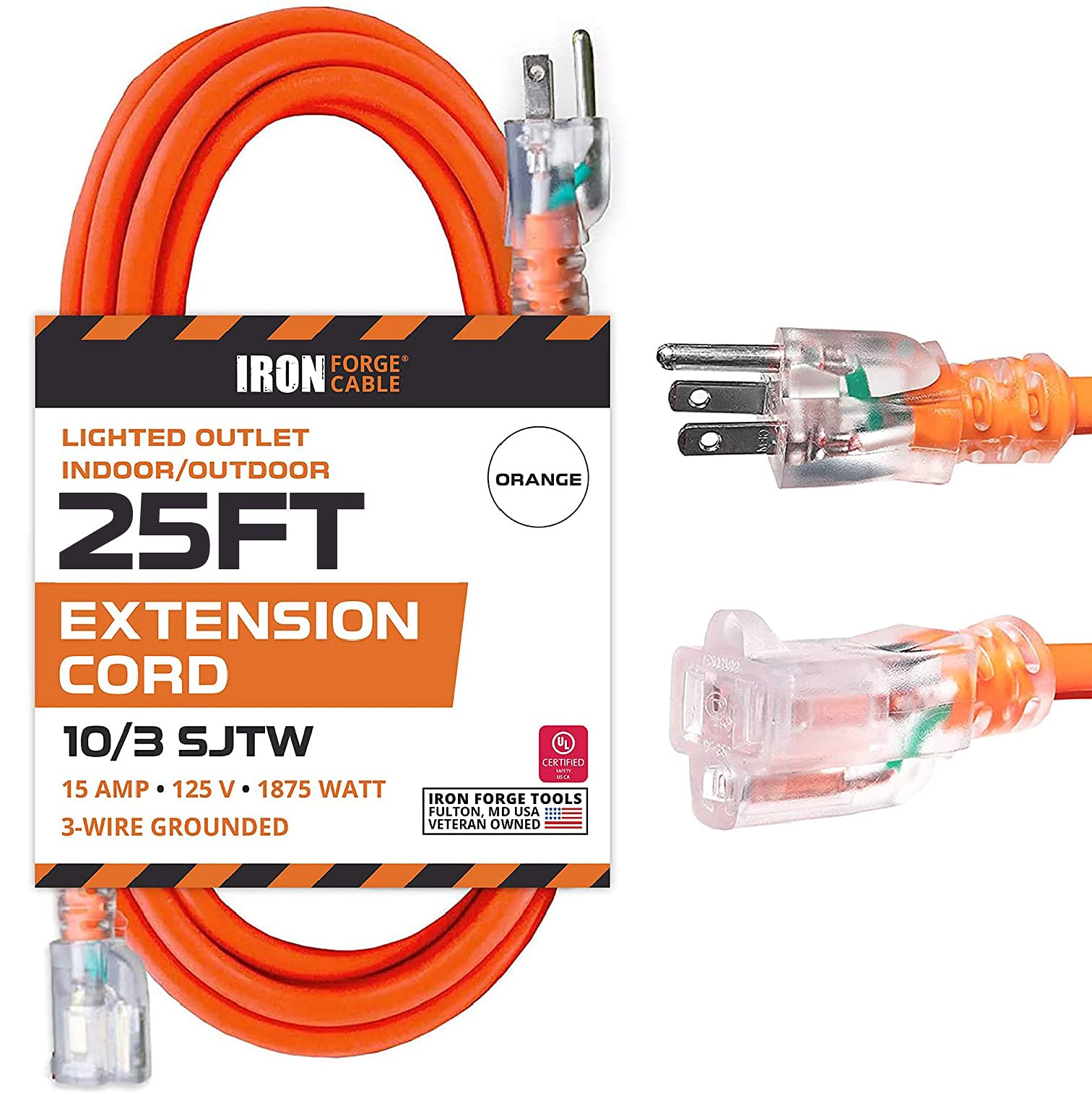 Iron Forge Cable 10 Gauge Extension Cord 25 Ft   15 Amp Extension Cord With 3 Prong 10 Awg Water Resistant Orange Outdoor Extens