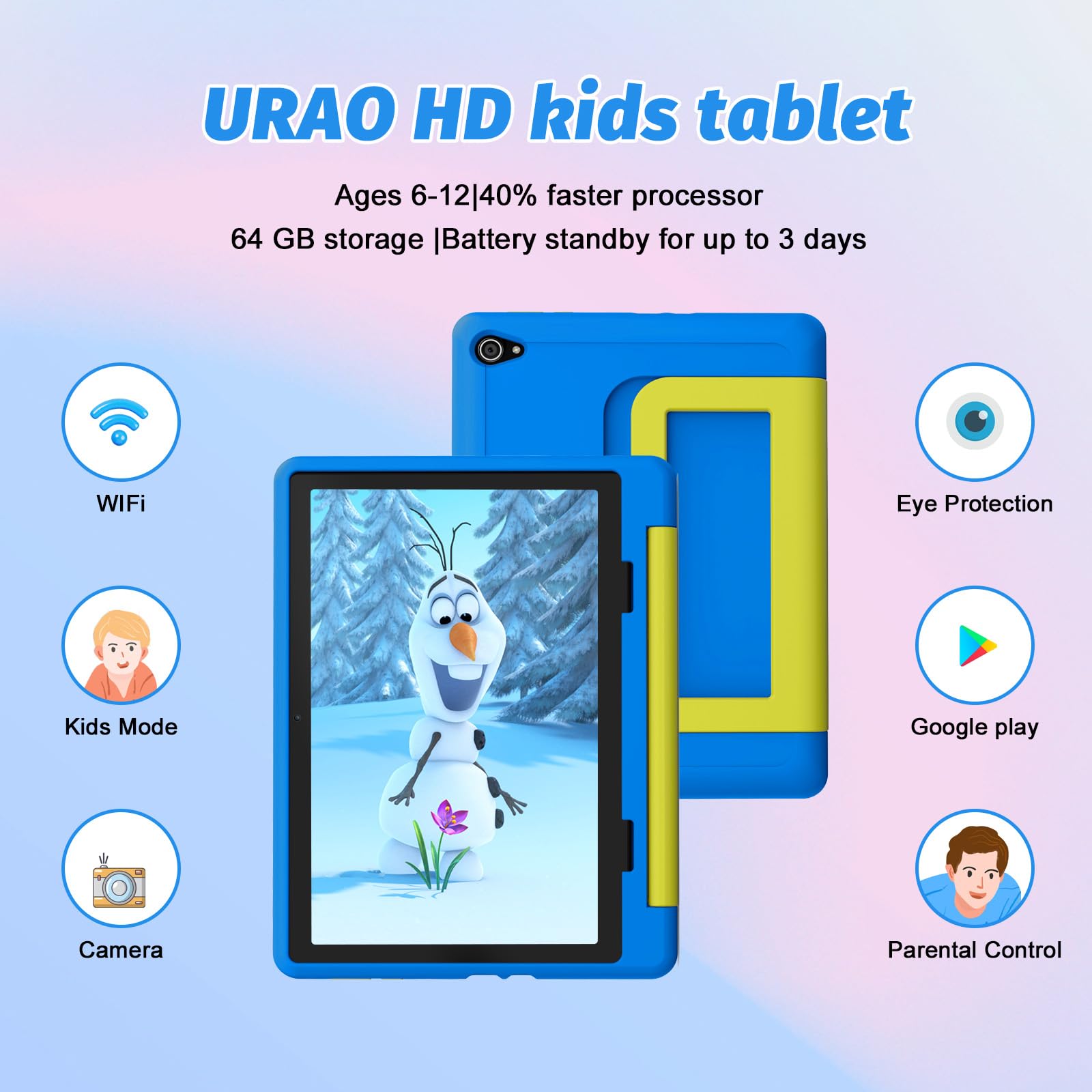Urao Kids Tablet, Android 14 Tablet For Kids 10 Inch, Toddler Tablet Octa Core 64Gb 1Tb Tf Card Expandable,Children'S Tablet Wit