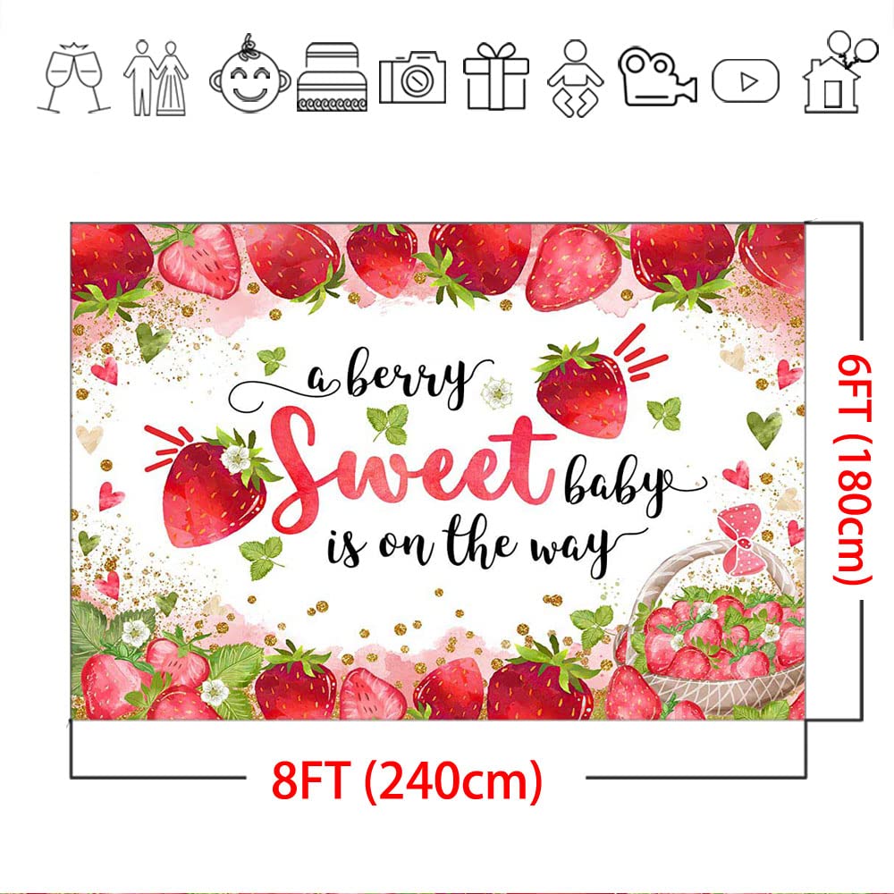 Mocsicka Strawberry Baby Shower Backdrop Strawberry Girl Baby Shower Party Decorations Background A Berry Sweet Baby Is On The W