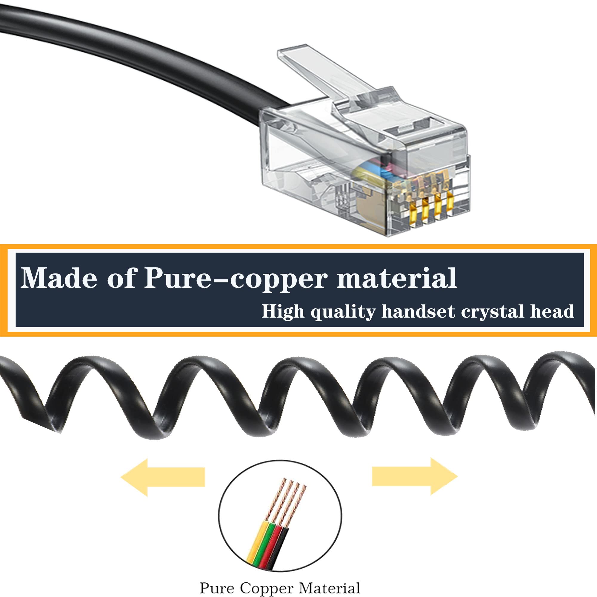 Ubramac Rj9 4P4C Telephone Cord,Telephone Cord Detangler, 4Pack 8Ft Uncoiled / 1.4Ft Coiled Telephone Handset Cord With 4 Pack 3