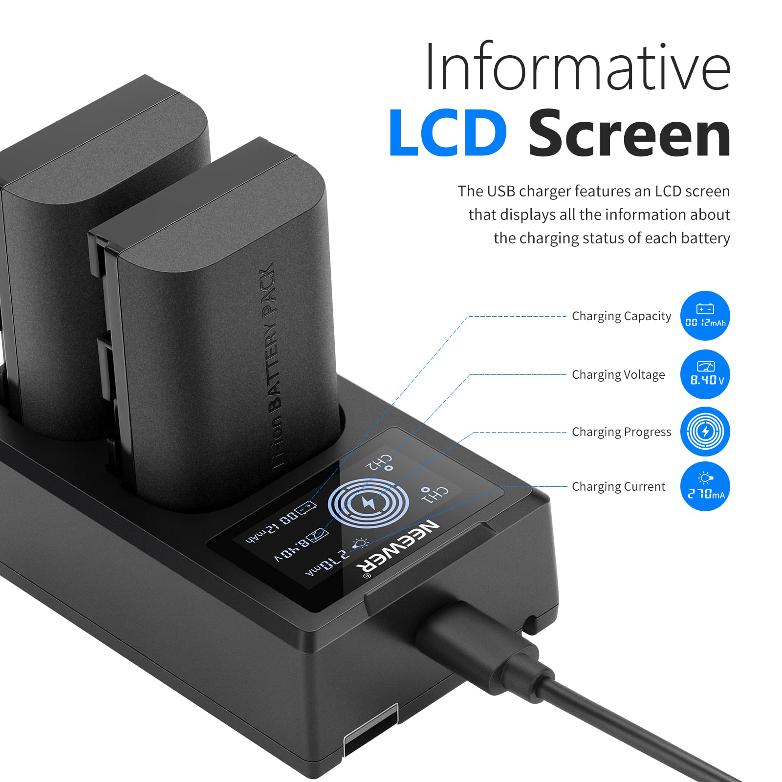 Neewer Lp E6Nh Replacement Battery Charger Set For Canon Eos R7 R5 R6 R, 5D Iii Iv, 6D Ii, 7D Ii, 70D, 80D, 90D, 2 Pack 2250Mah