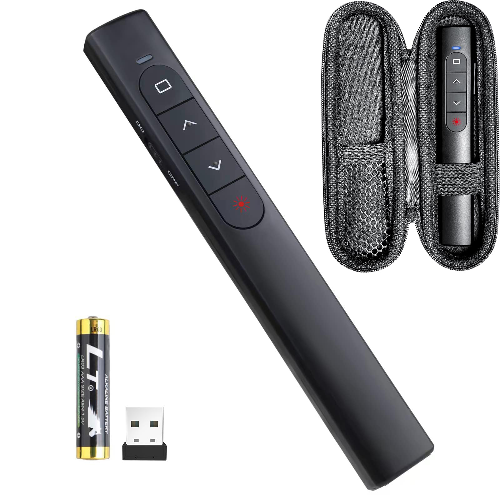 Presentation Clicker with Case,Wireless Presenter Remote with Laser Pointer Hyperlink & Volume Remote Control PowerPoint Office 