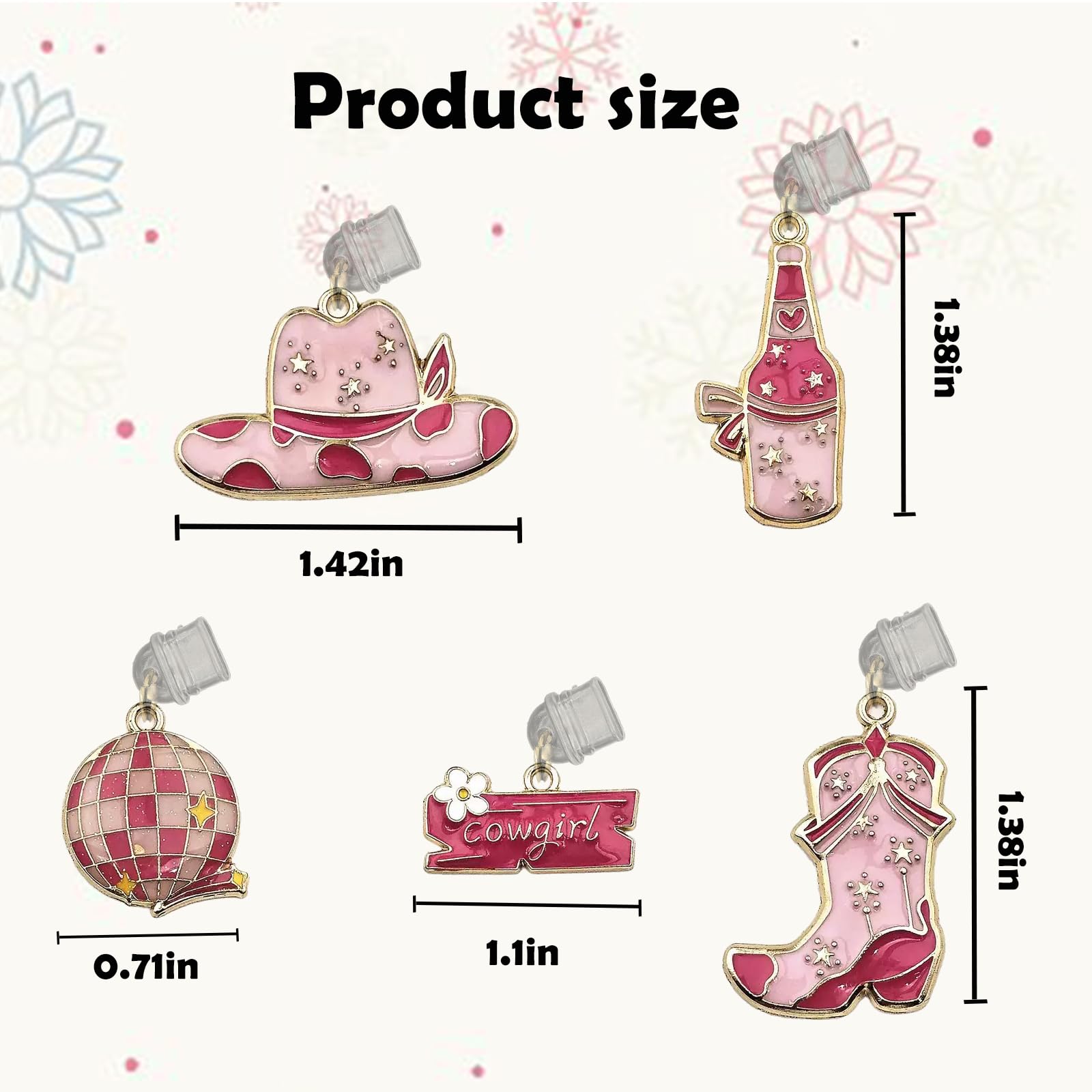 Bolkine 5 Pcs Dust Plug Charms For Kindle, Pink Cowgirl Style Charm Compatible With E-Reader And Smart Devices Type C/Usb C Char