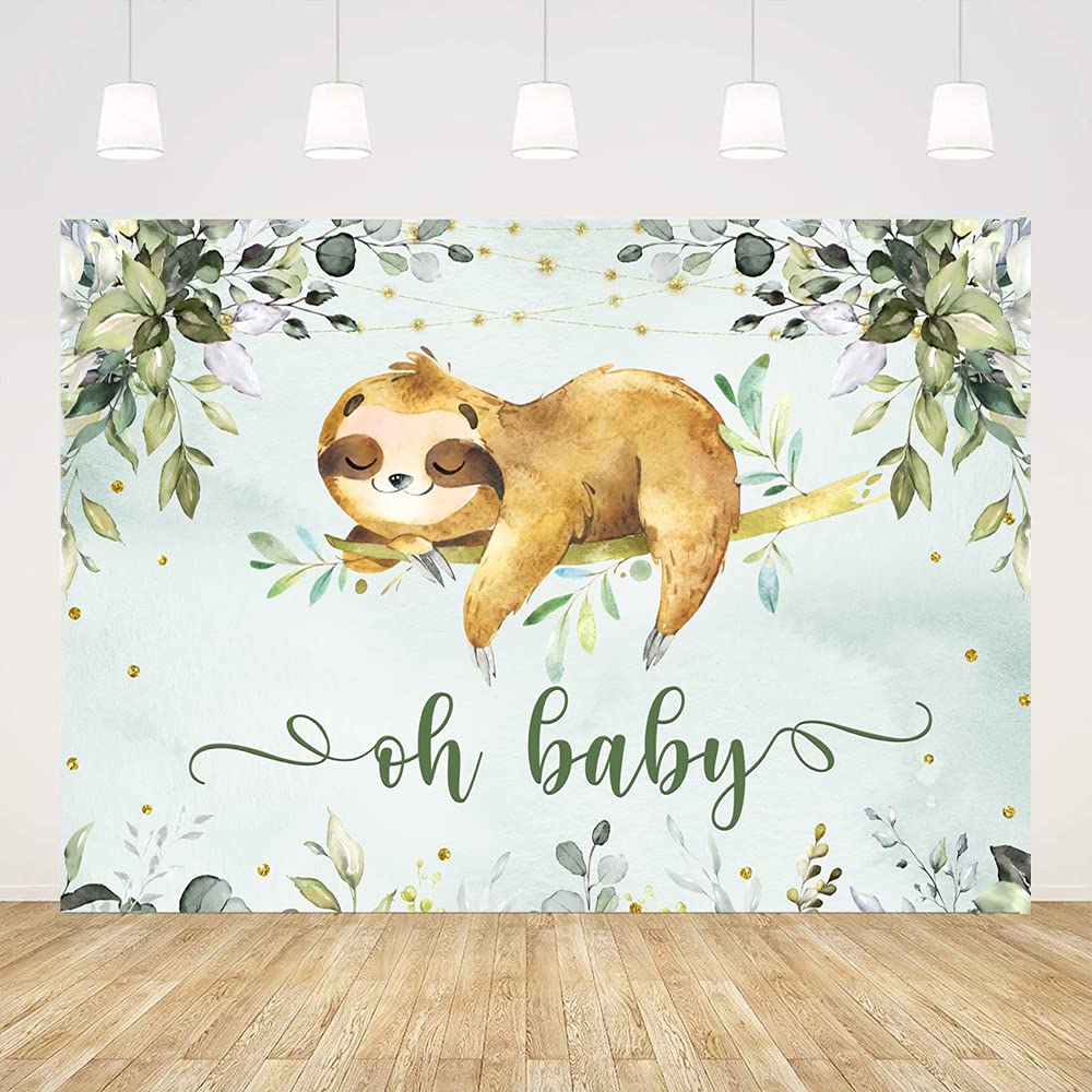 Ticuenicoa 5X3Ft Sloth Baby Shower Backdrop Oh Baby Backdrops For Babyshower Party Green Leaves Jungle Animals Photo Background