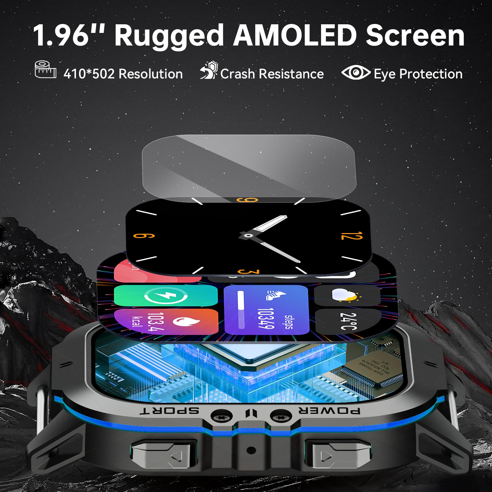 Oukitel Bt20 Military Smart Watches For Men(Answer/Make Calls), 1.96 Fitness Smart Watches For Android/Iphone, Waterproof Smar