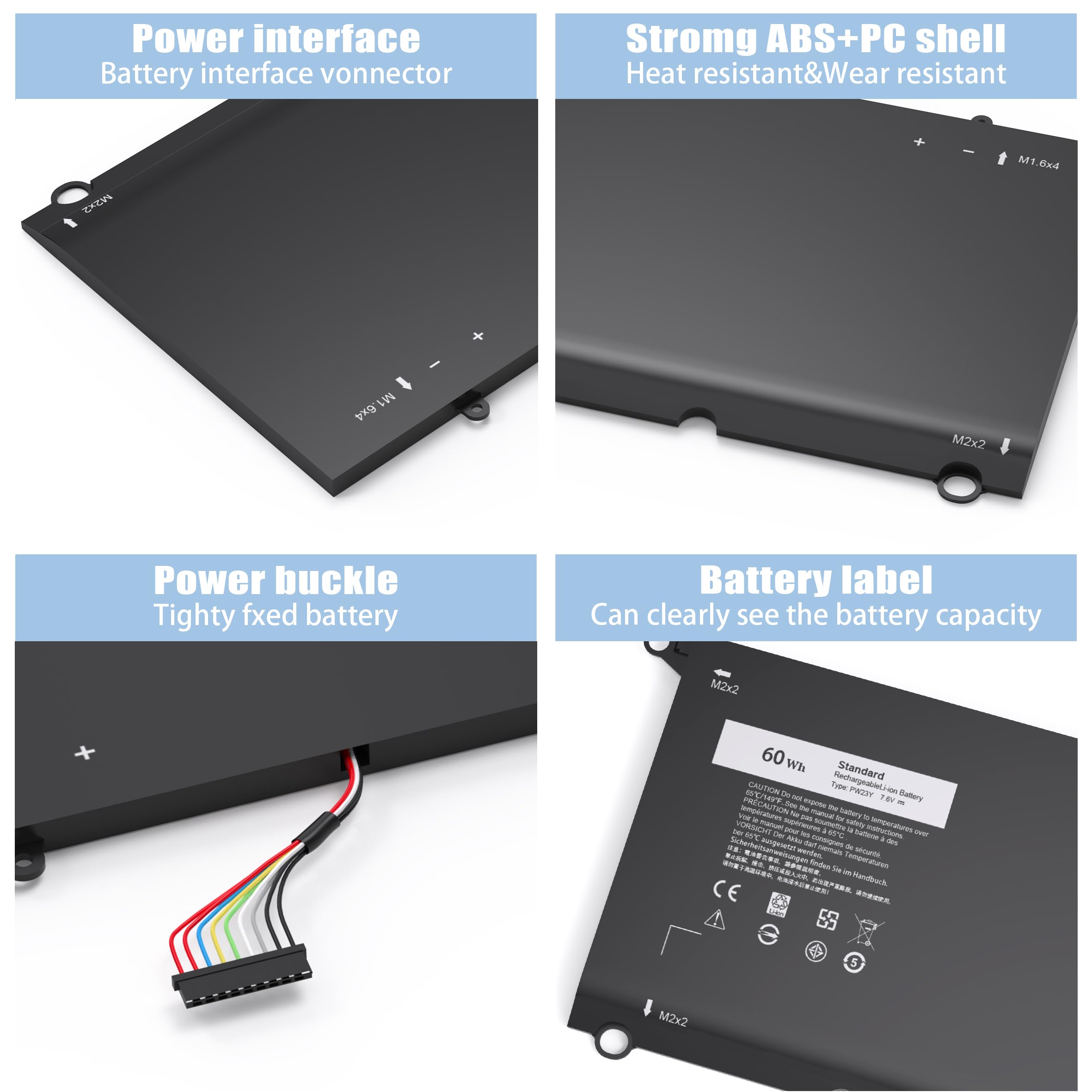 New Pw23Y Laptop Battery Replacement For Dell Xps 13 9360 13 9360 D1605G 13 9360 D1605T 13 9360 D1609 13 9360 D1609G 13 9360 D17