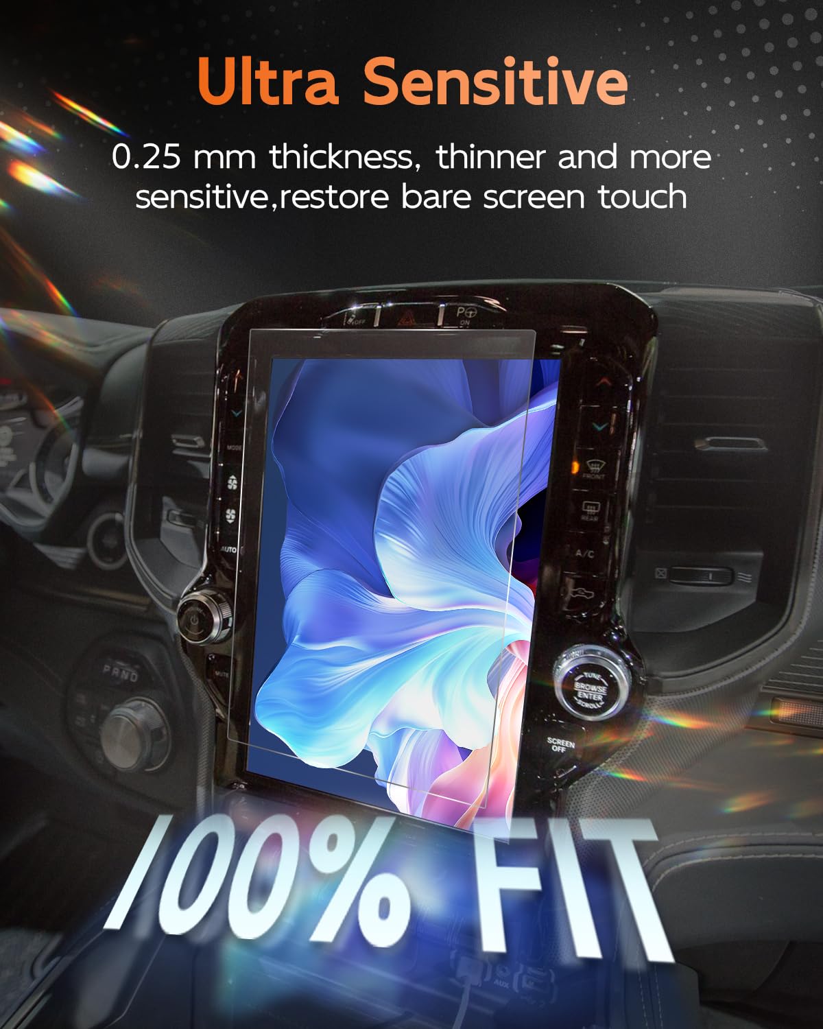 2 Pack Anti Reflection Screen Protector For Dodge Ram 1500 2500 3500 2022 2023 2024 2025 Ram1500 Ram2500 Ram3500 2019 2024 2025 Accessories Big Horn, Laramie, Limited, Longhorn, Trx 12' Ar Ultra Clear 2Pcs